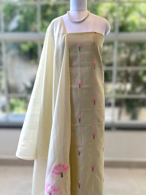 Beige Pure handloom cotton suit set