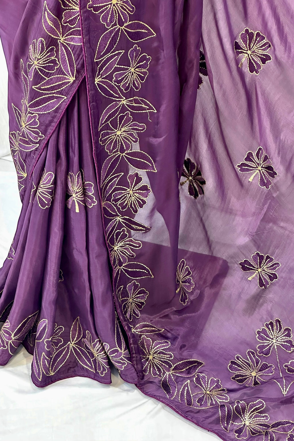 Pure organza embroidered saree - Violet