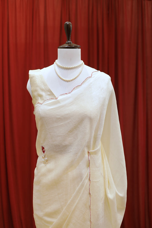 Dola silk bandhani embellished saree - White