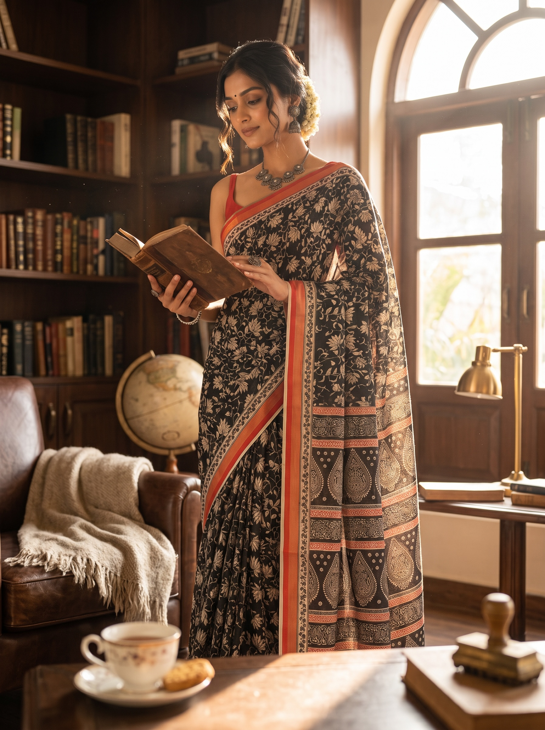 Soft muslin cotton saree - Black