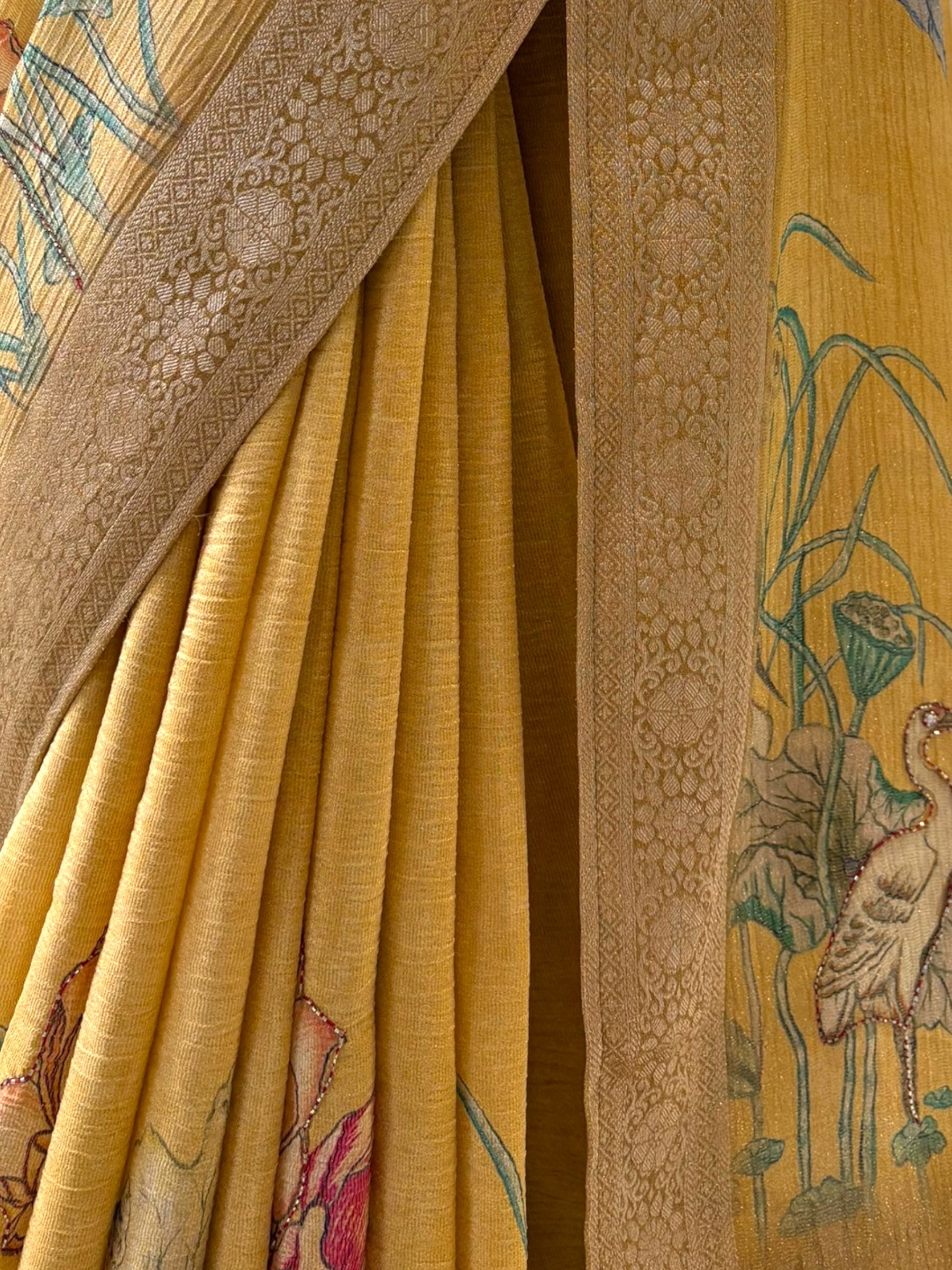 Diamond chiffon saree - Yellow