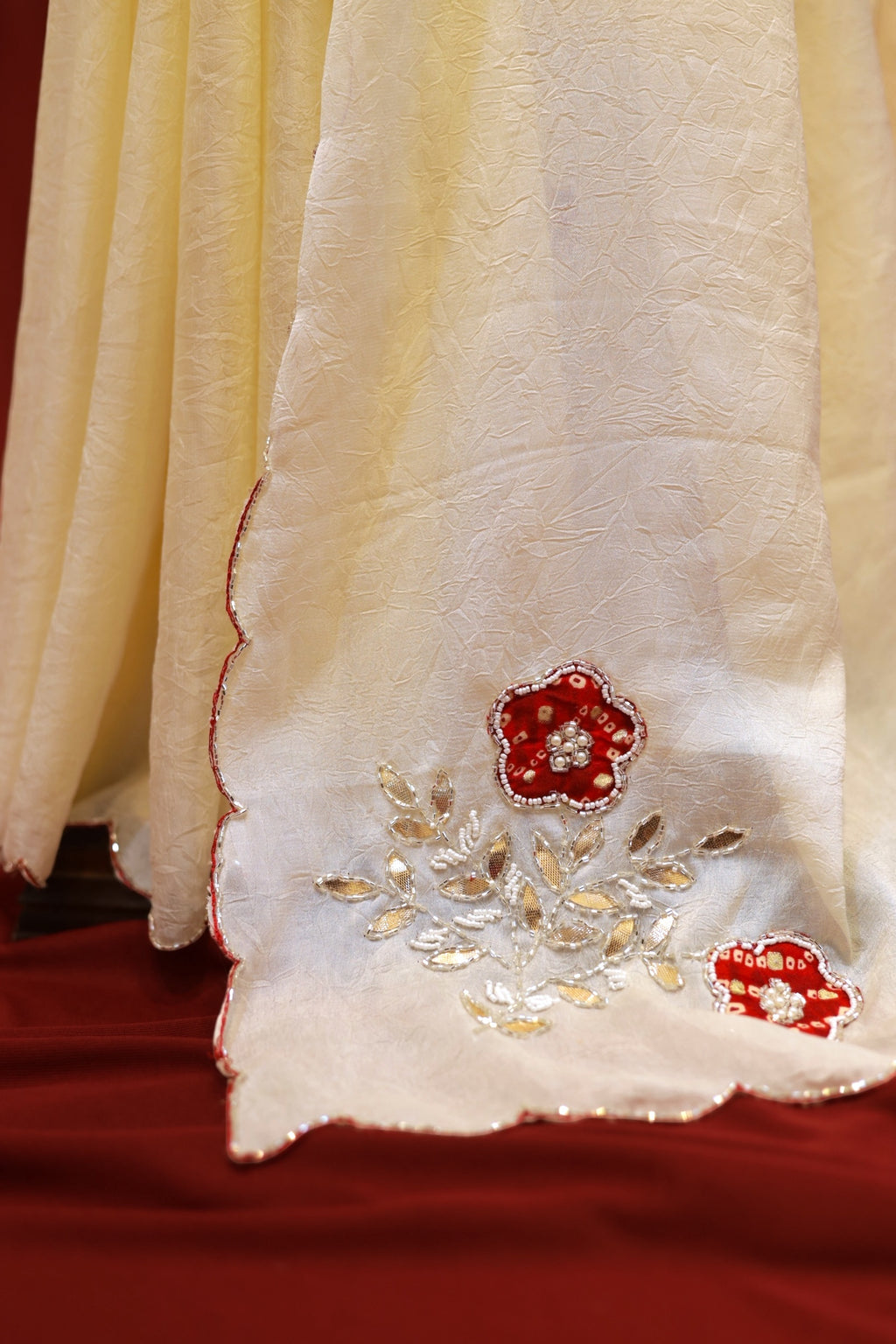 Dola silk bandhani embellished saree - Off White