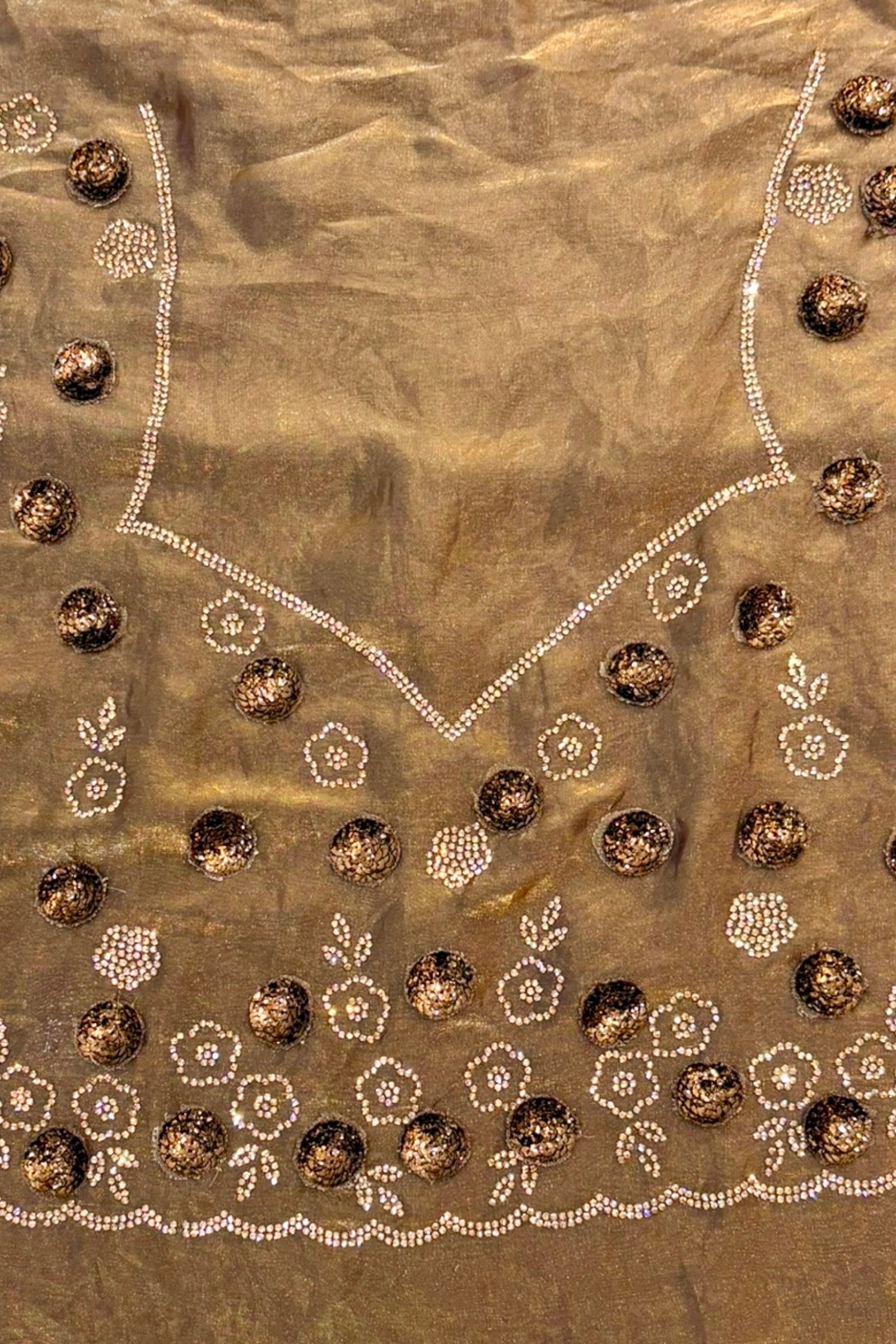 Rose sequins fendy saree - Golden