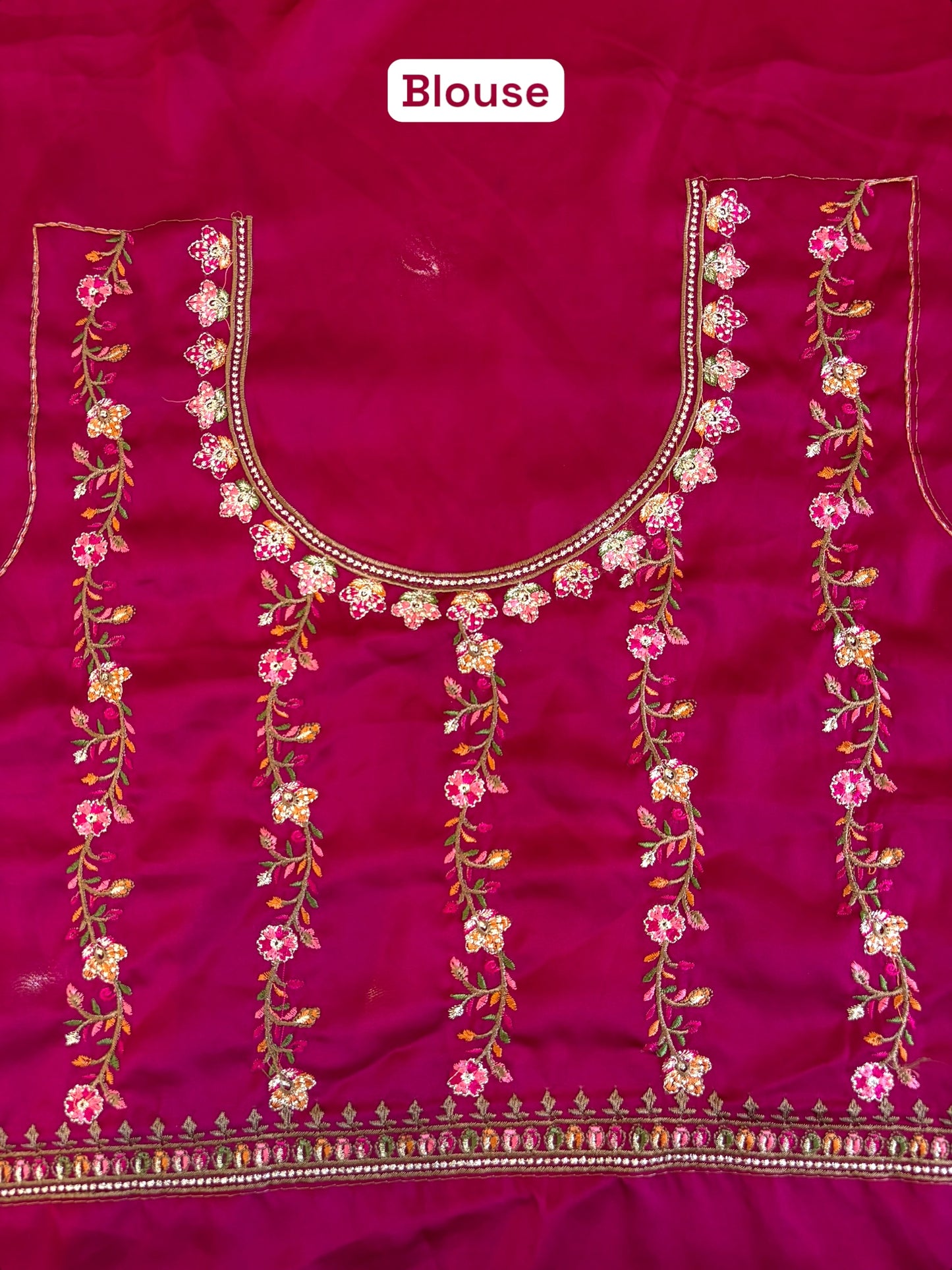 Embroidered satin saree - Fuchsia Pink