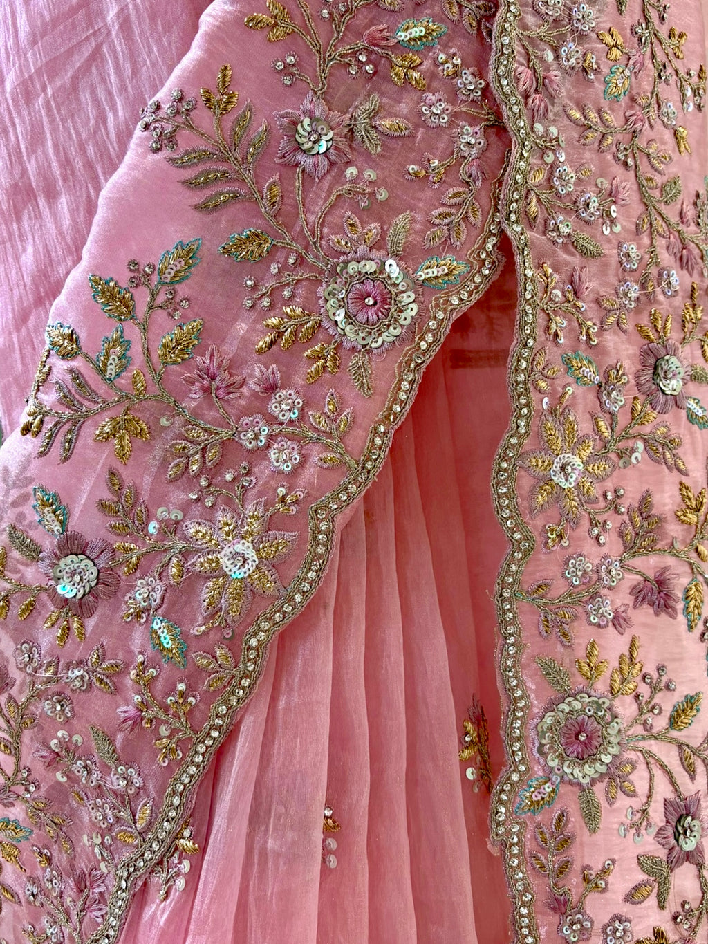 Pink Organza Embellished Saree