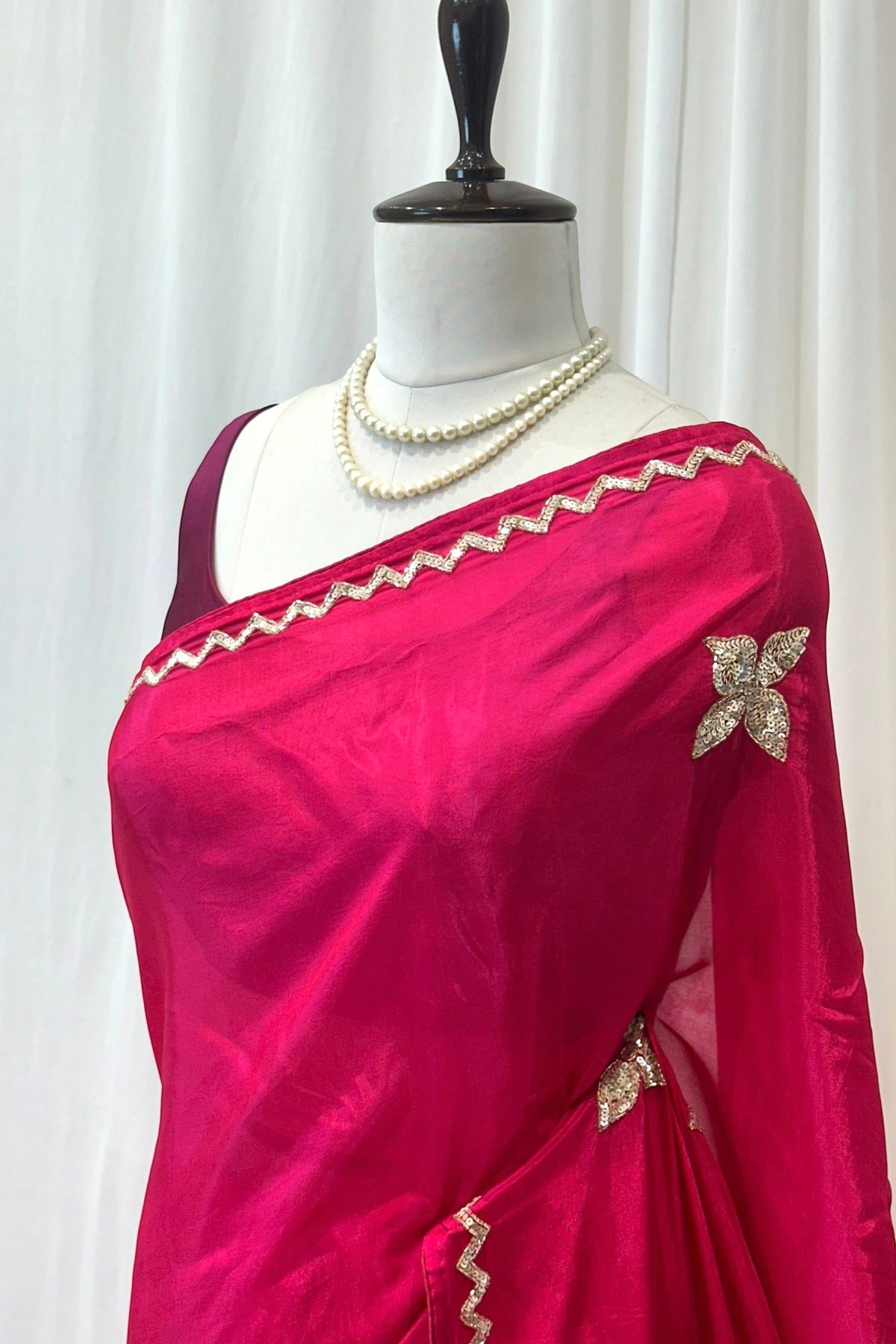 Magenta HO silk floral sequins saree