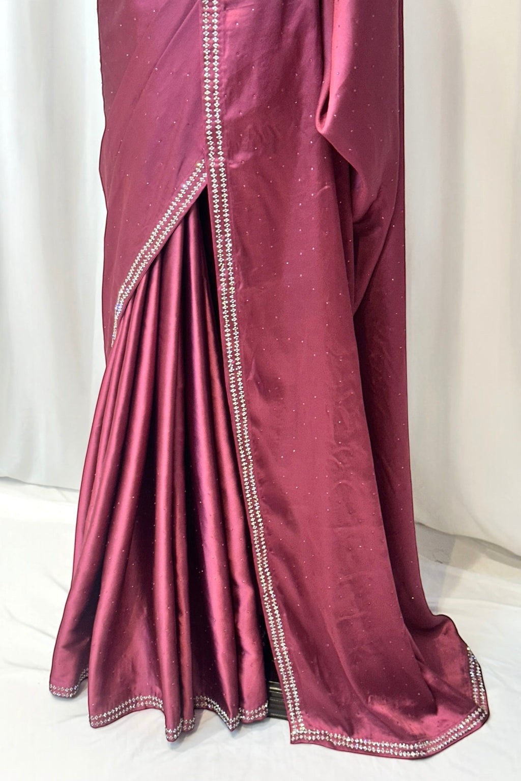 Satin swarovski embellished saree - Wine