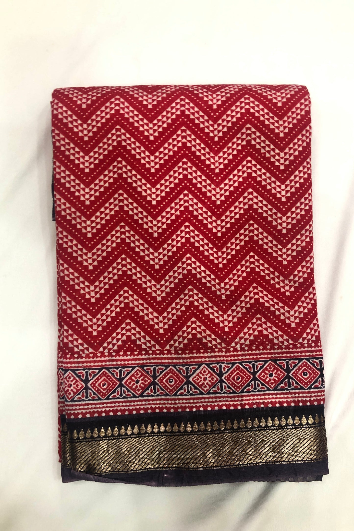 Pure soft Chanderi Cotton - Red zig zag