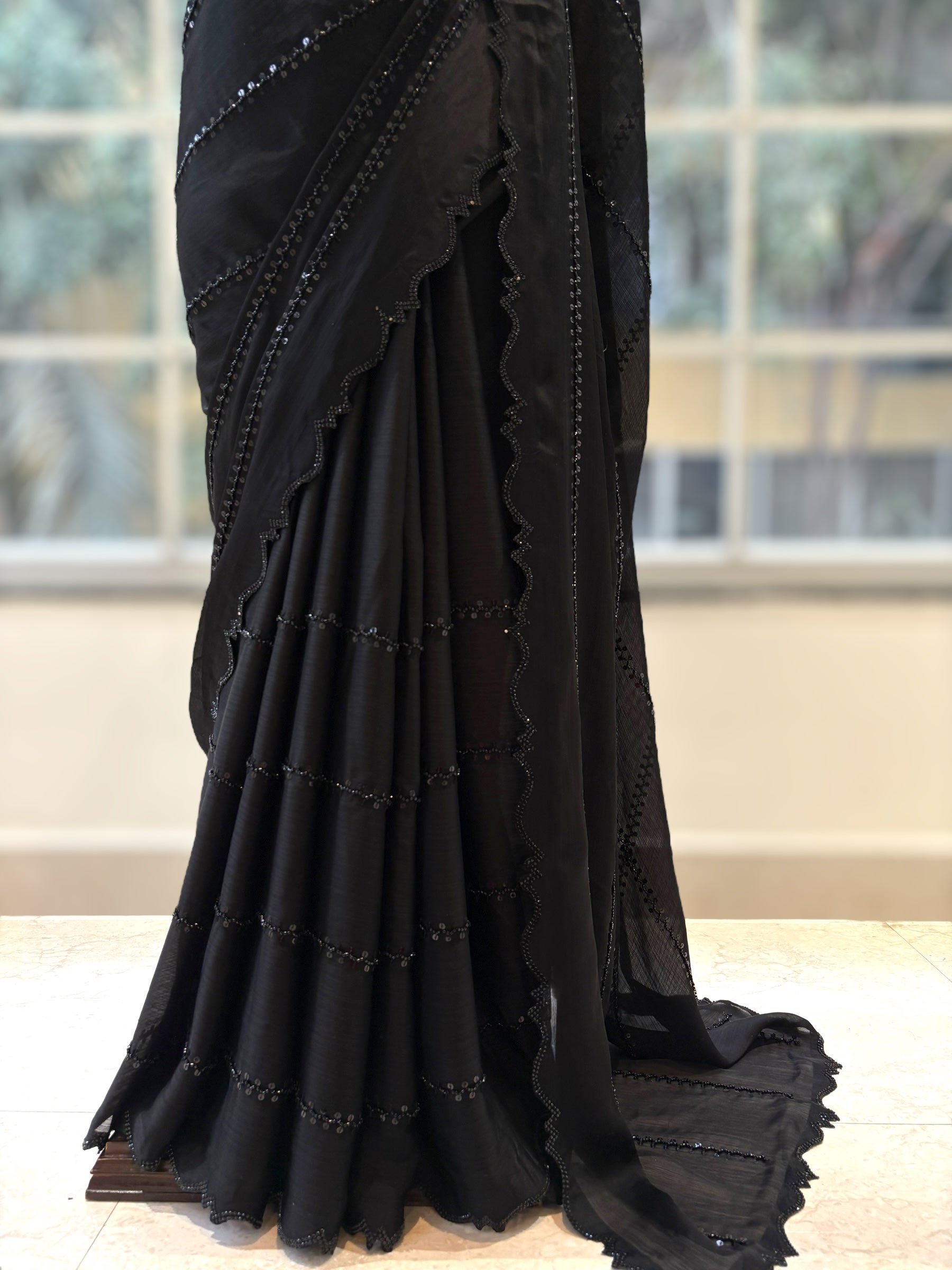 Black sequins chiffon saree
