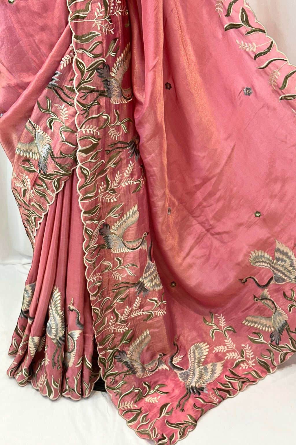 Tissue embroidered saree - Pink
