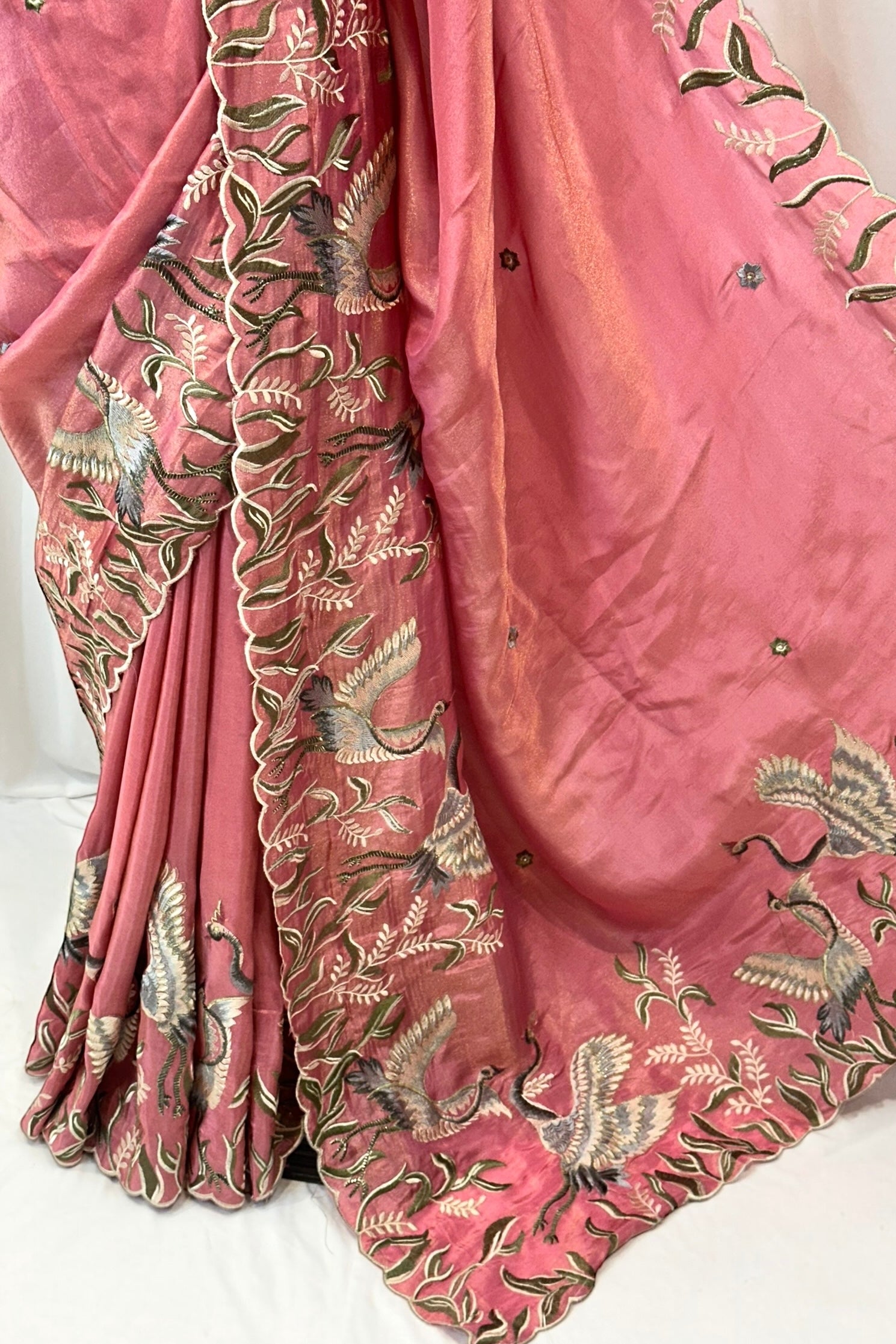 Tissue embroidered saree - Pink