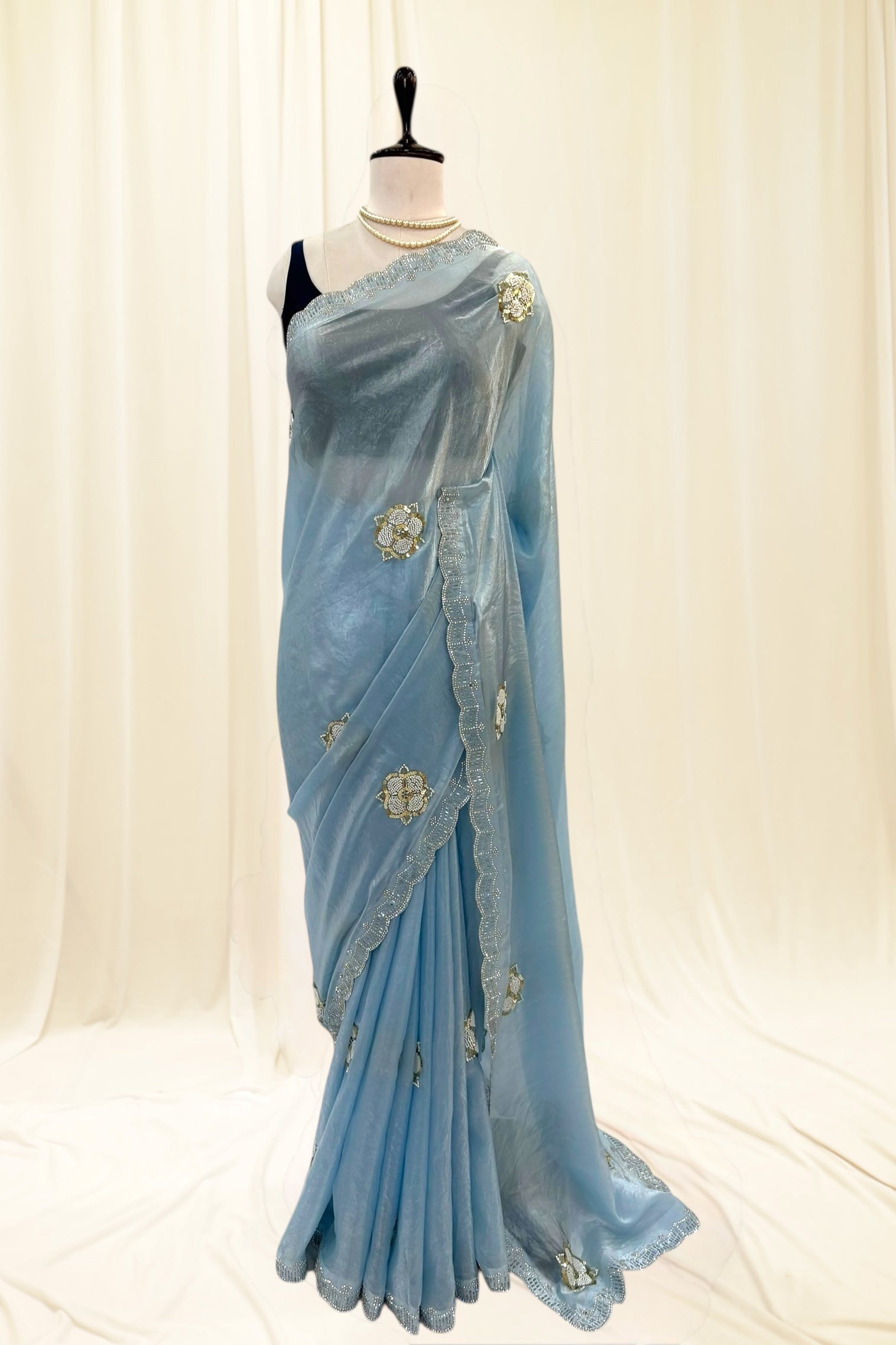 Fendy embellished saree - Powder blue
