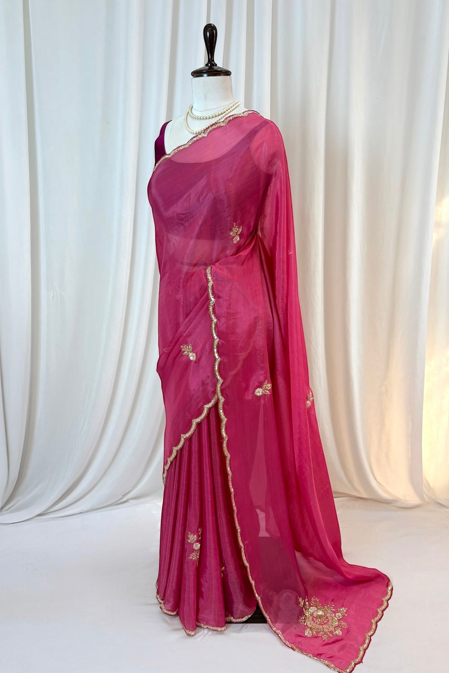 Pure organza sequins saree - Onion Pink