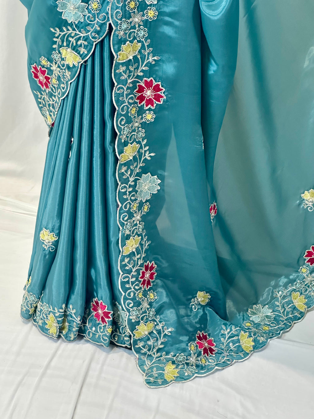 Organza embroidered saree - Blue