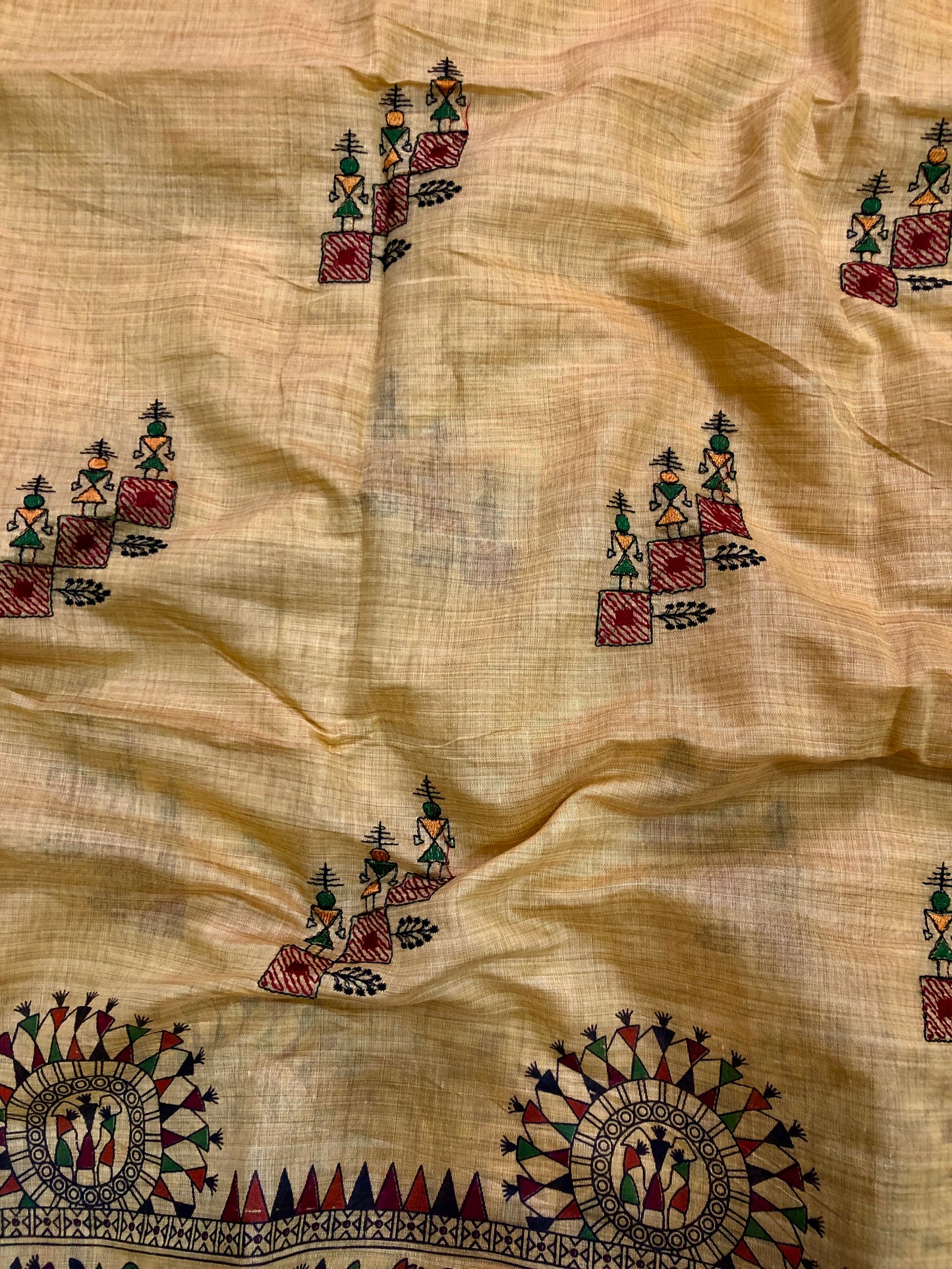 Embroidered Cotton Saree - Yellow