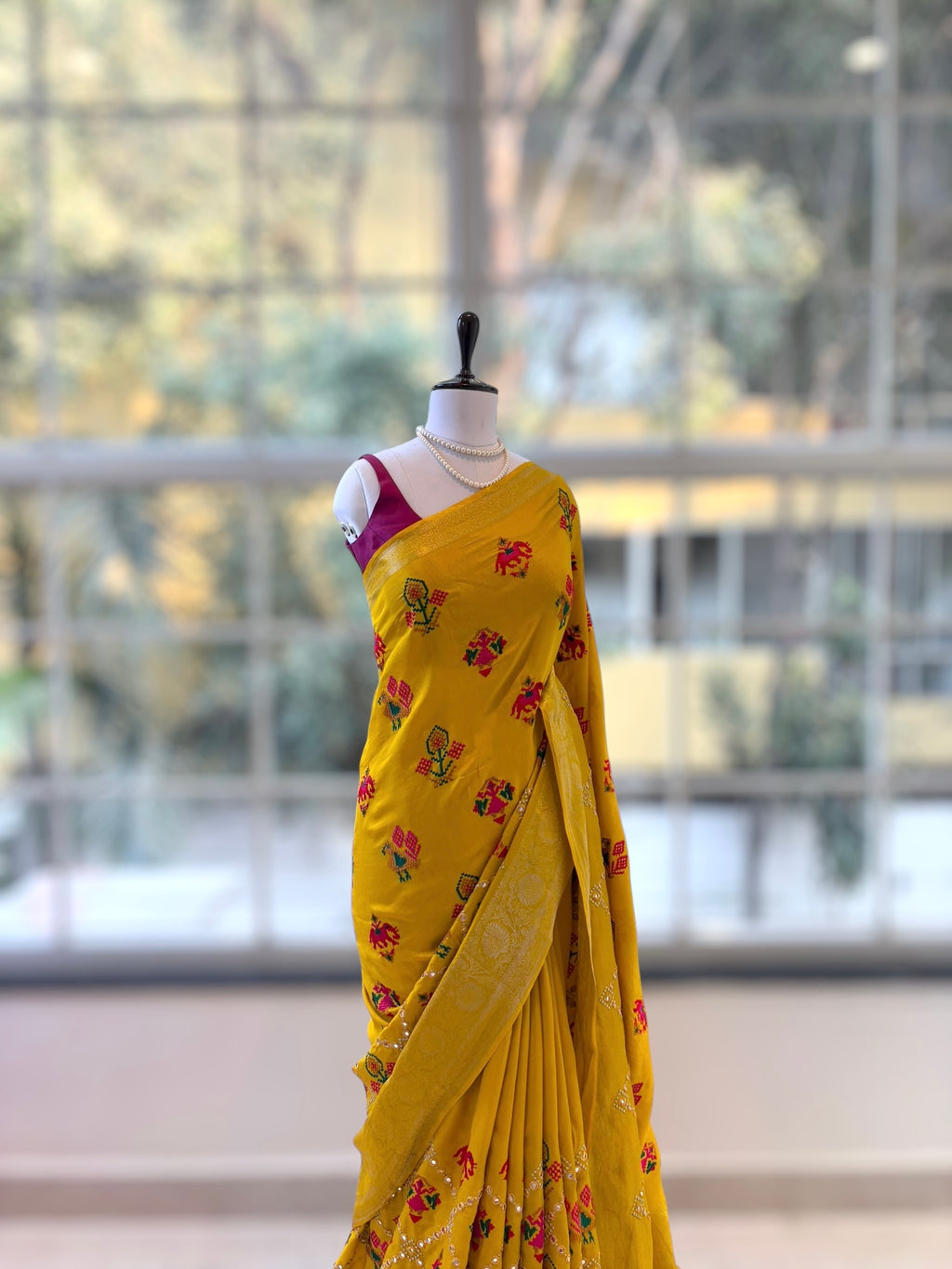 Pure resham patola mirror work saree - Mustard