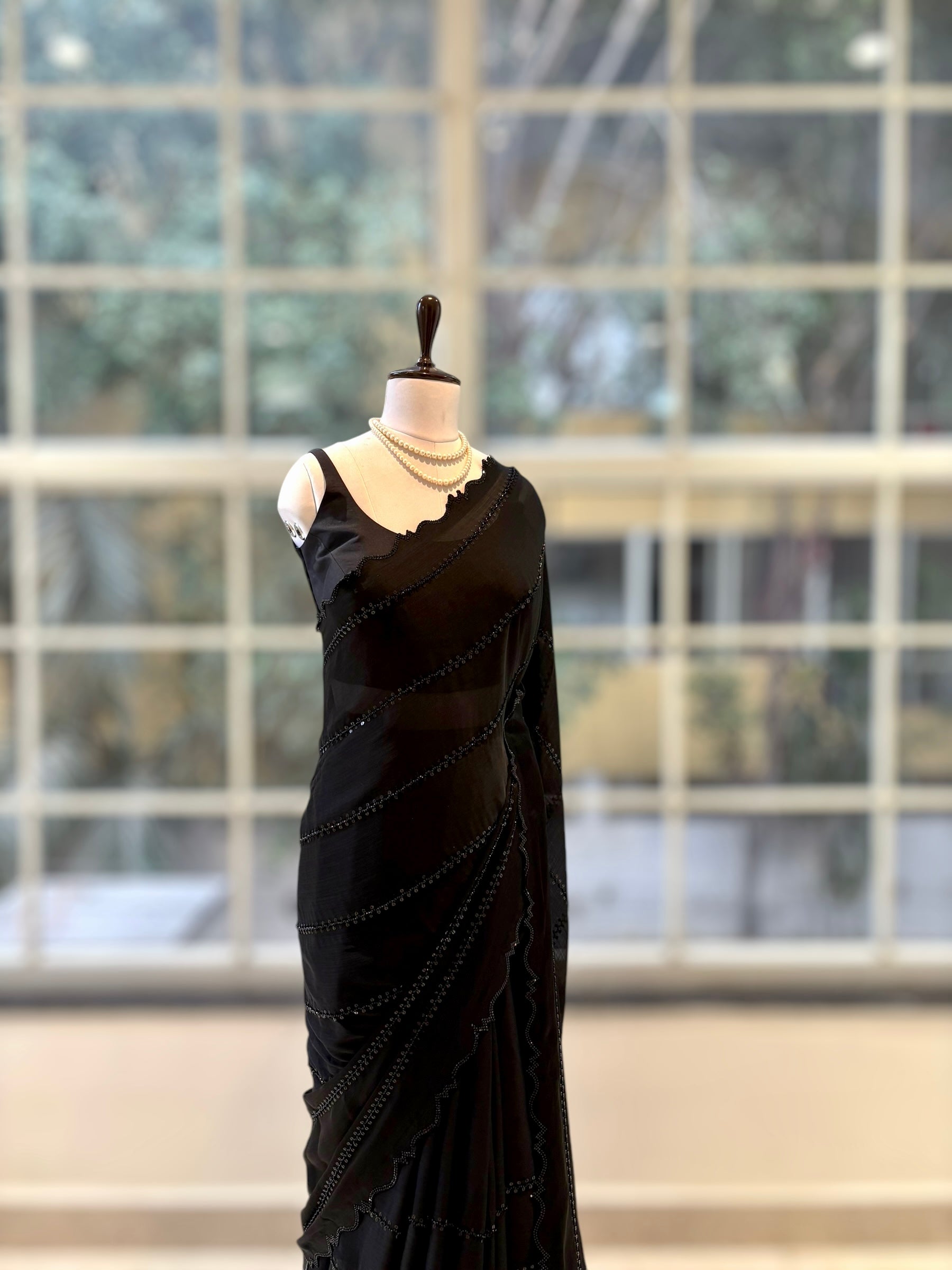 Black sequins chiffon saree