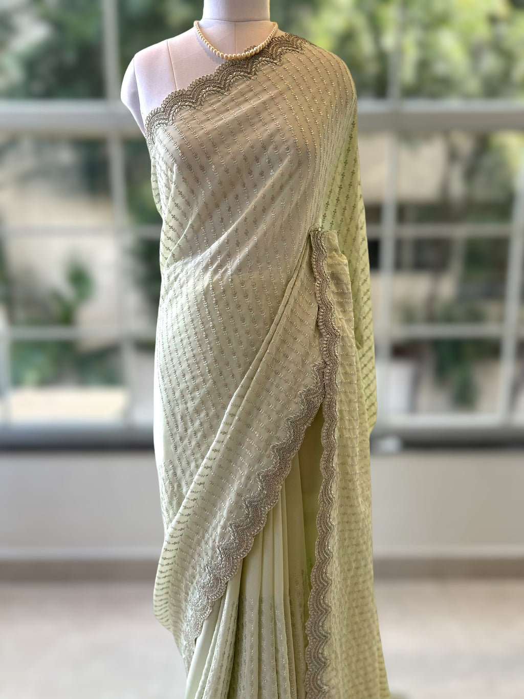 Pure georgette sequins saree - Mint green
