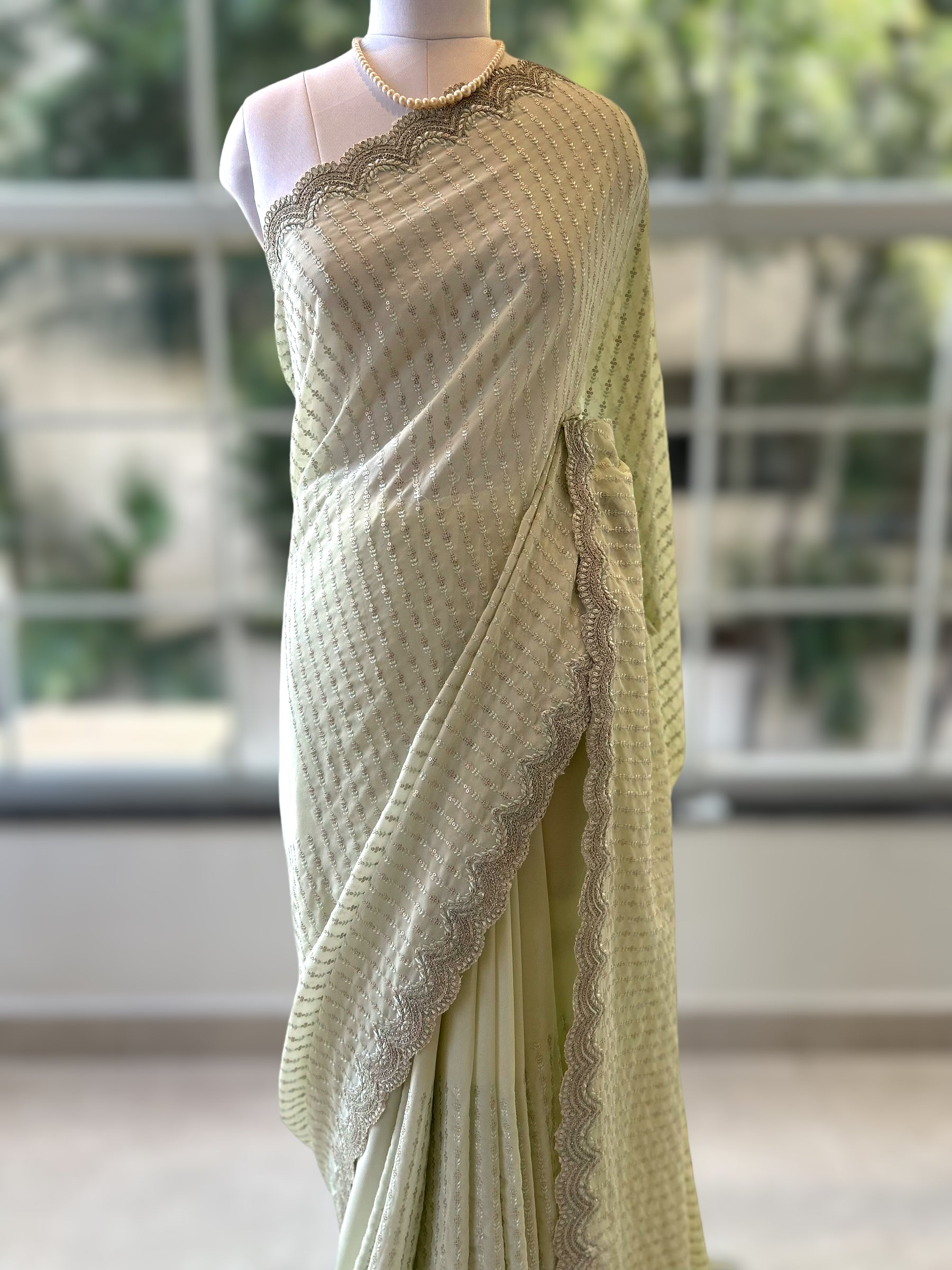 Pure georgette sequins saree - Mint green