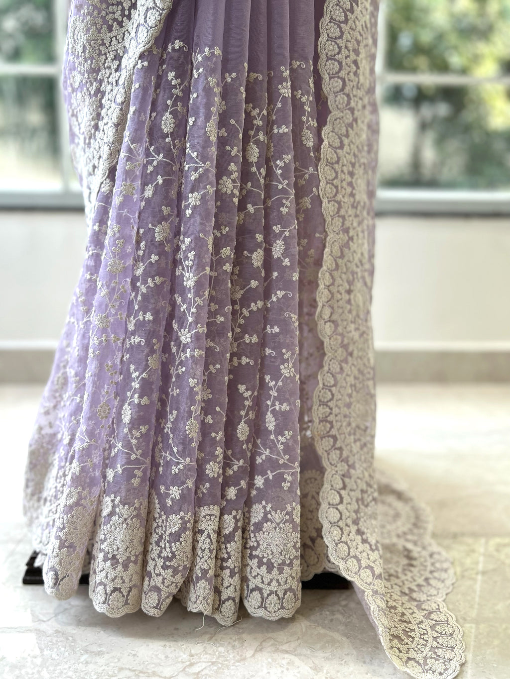 Lilac chiffon saree