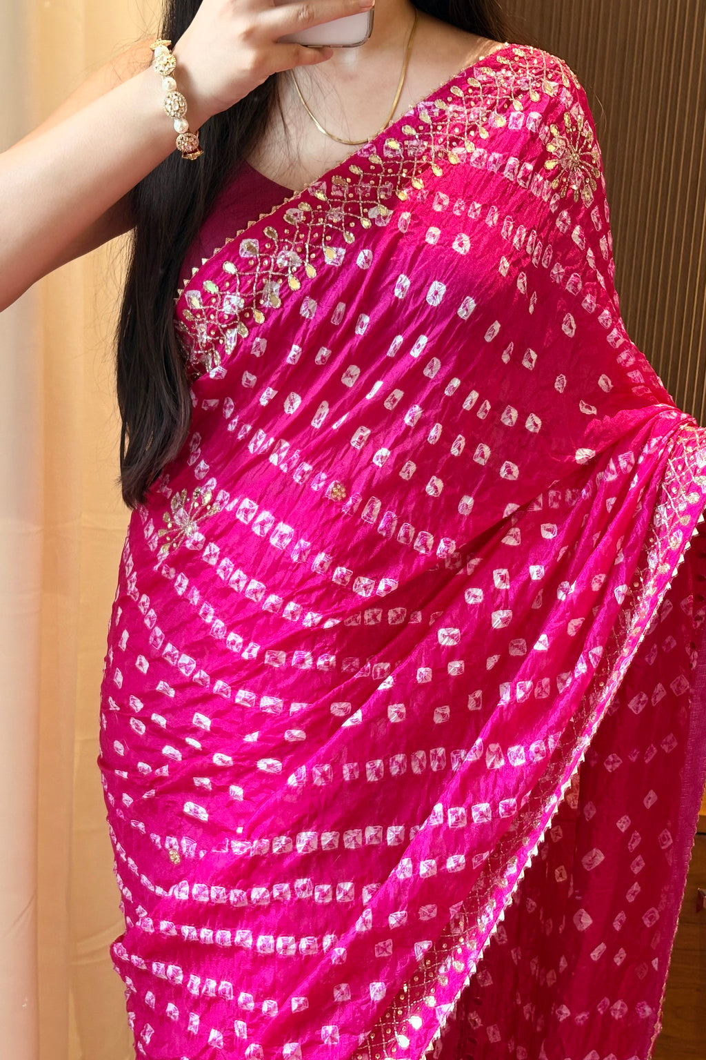 Pure viscose bandhani saree - Ruby Pink