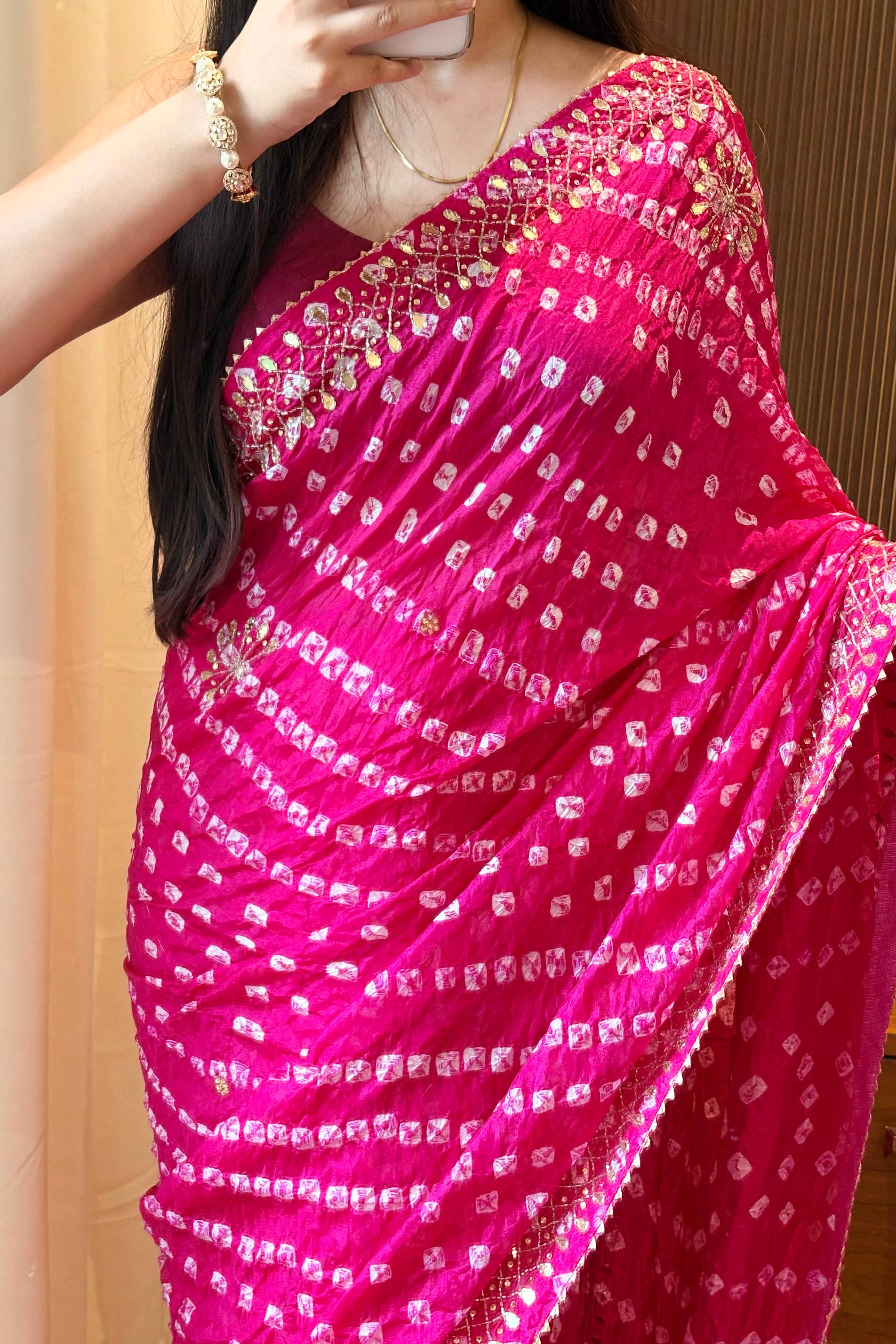 Pure viscose bandhani saree - Ruby Pink