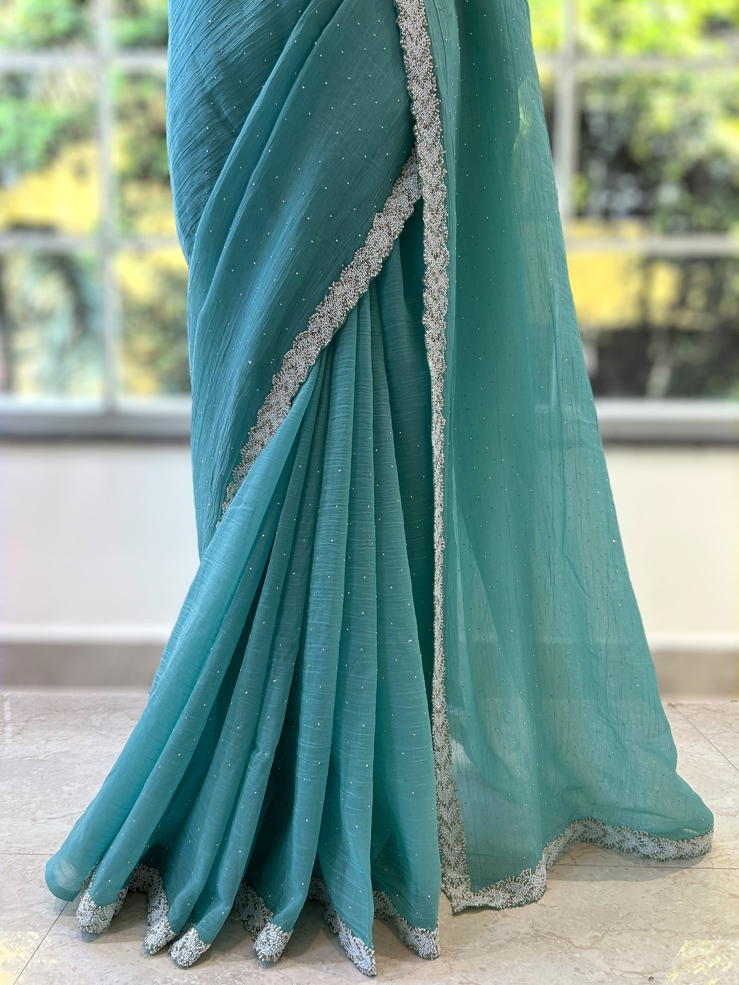 Marble chiffon embellished saree - Blue