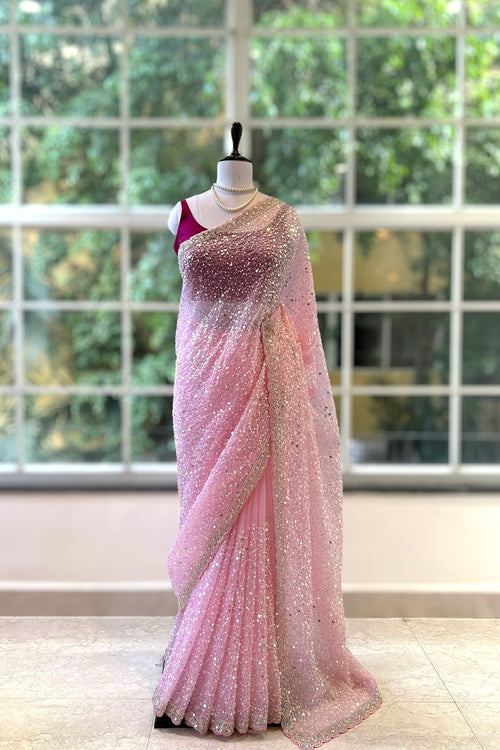 Baby pink imported soft organza saree