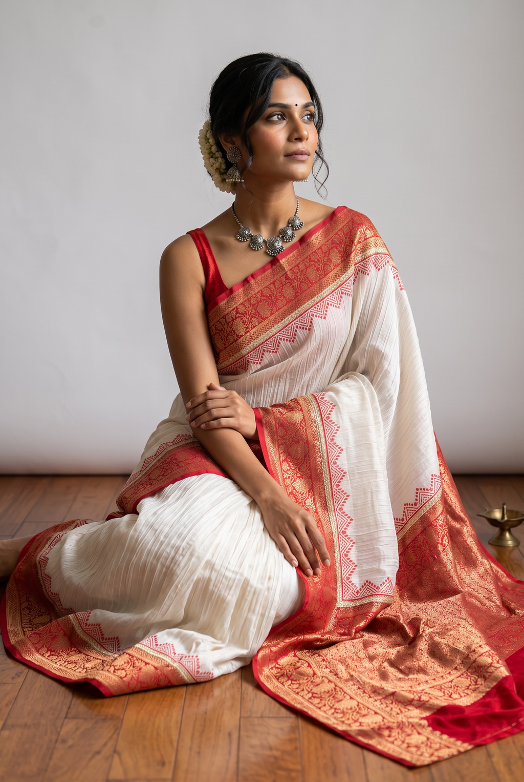Beige bengali saree