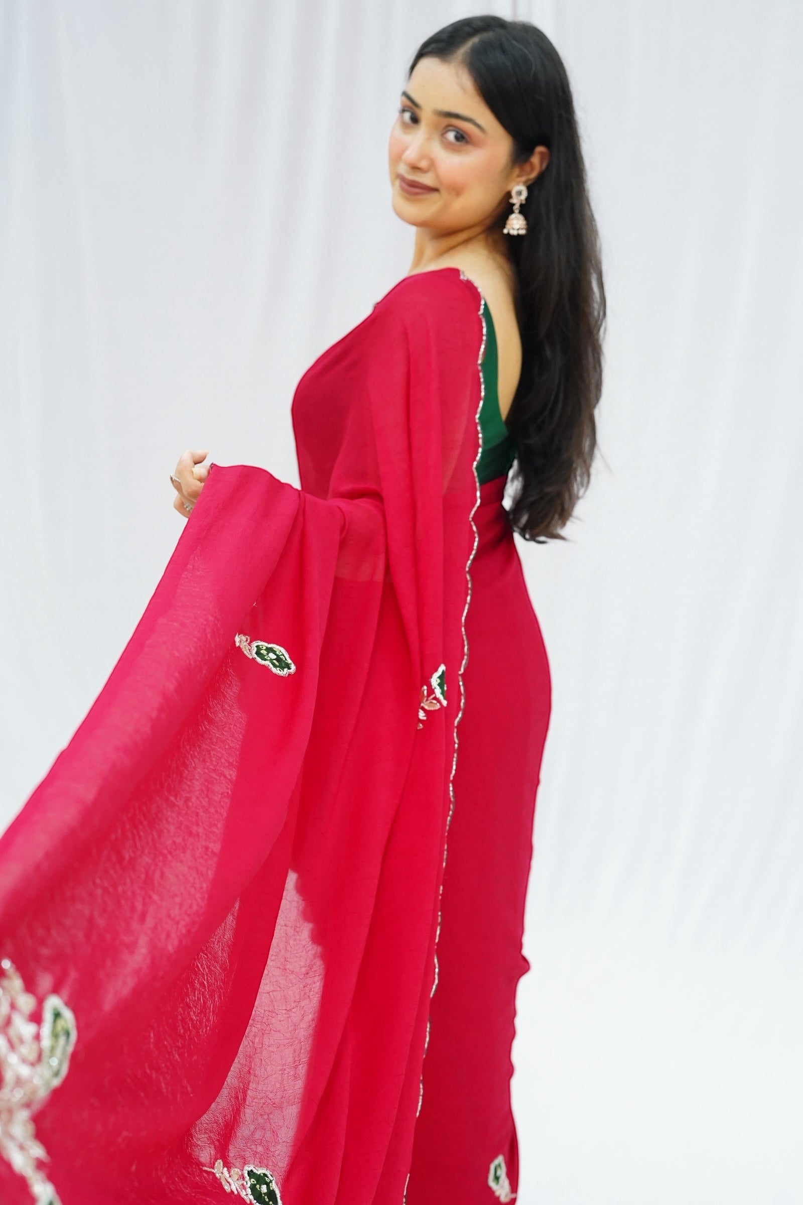 Dola silk bandhani embellished saree - Red