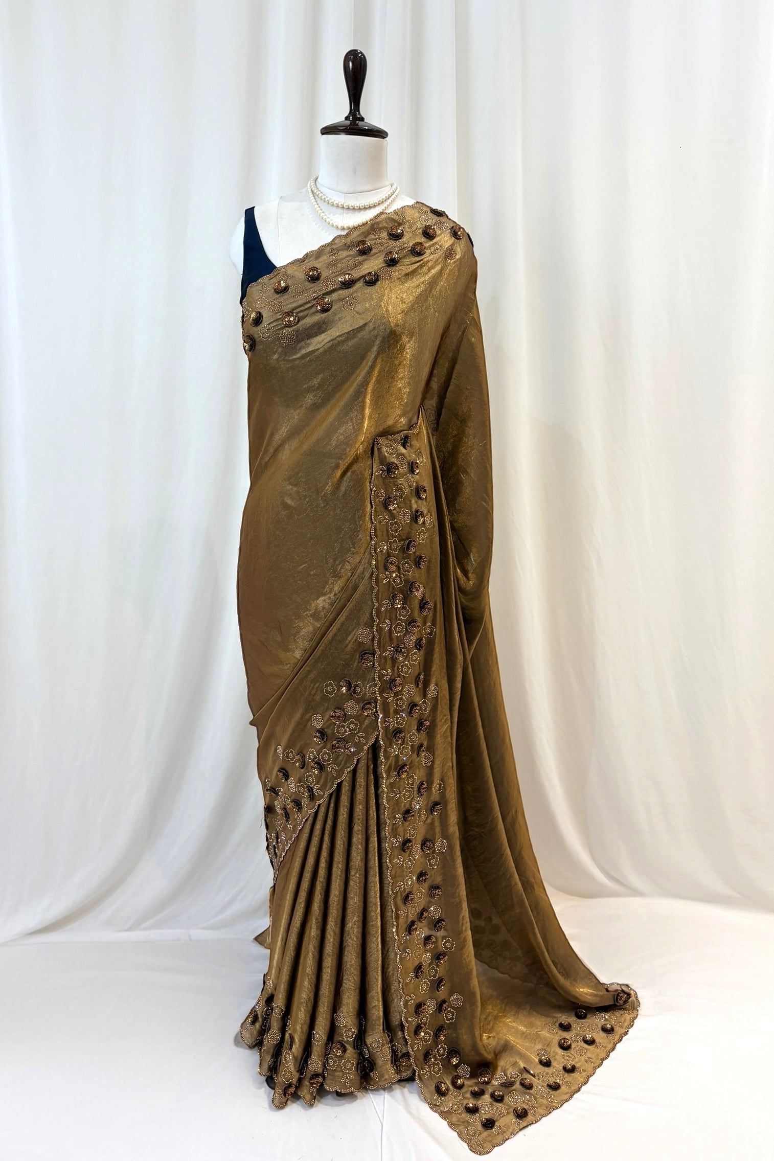 Rose sequins fendy saree - Golden
