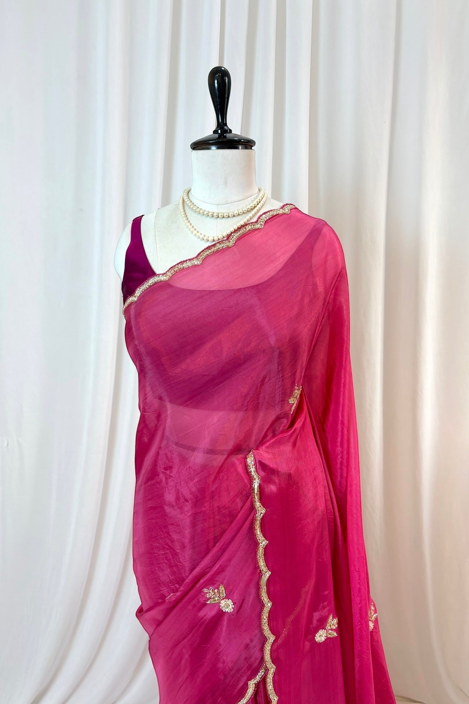 Pure organza sequins saree - Onion Pink