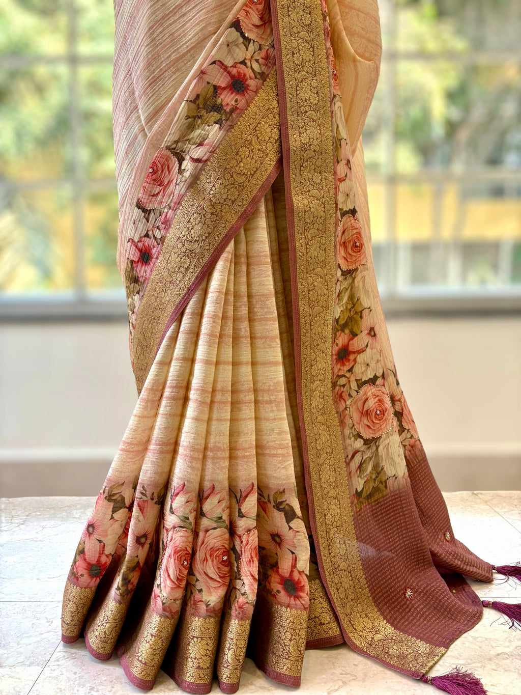 Diamond chiffon saree - Pink