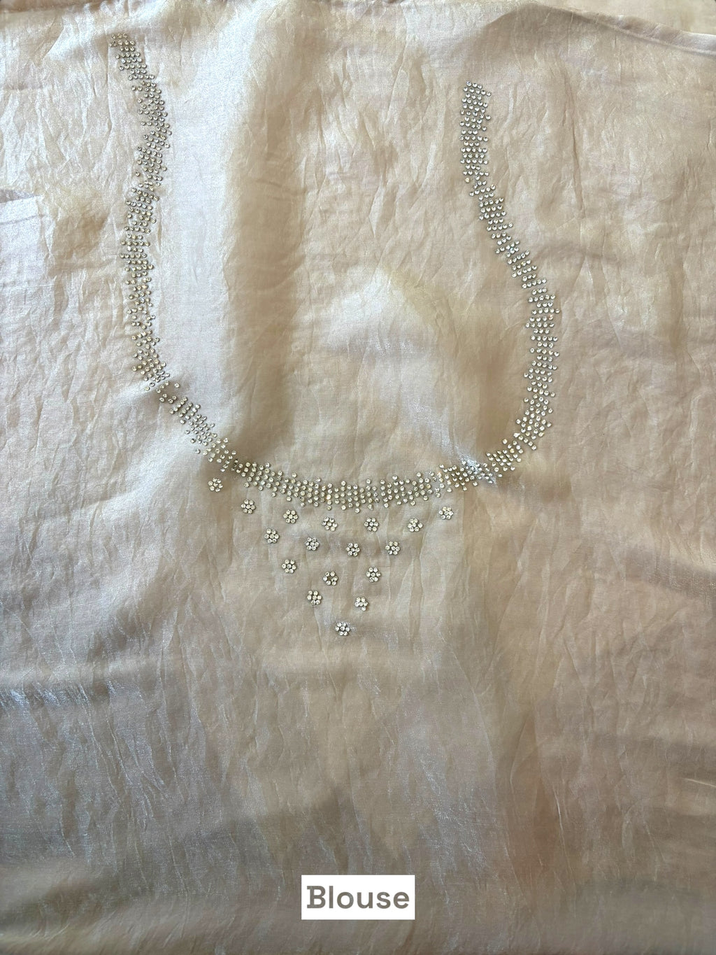 Fendy satin floral stone work saree - Nude