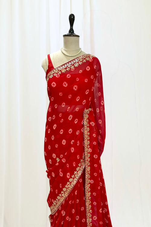 Bandhej georgette saree - Red