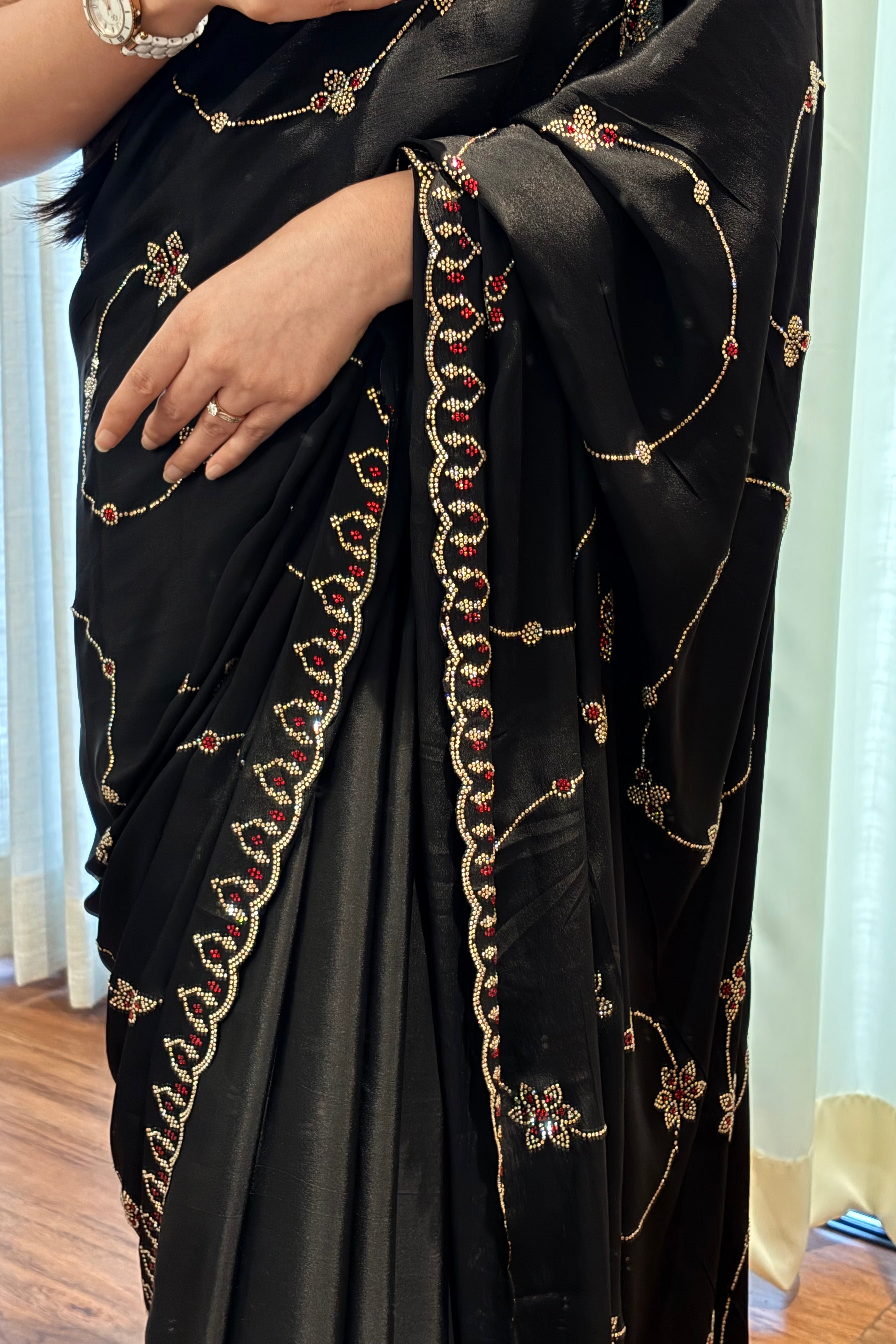Black jewellery work saree