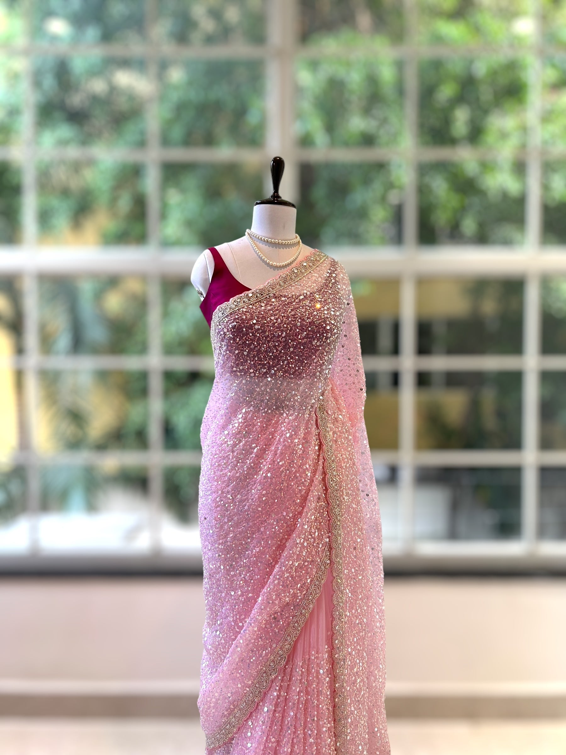 Baby pink imported soft organza saree