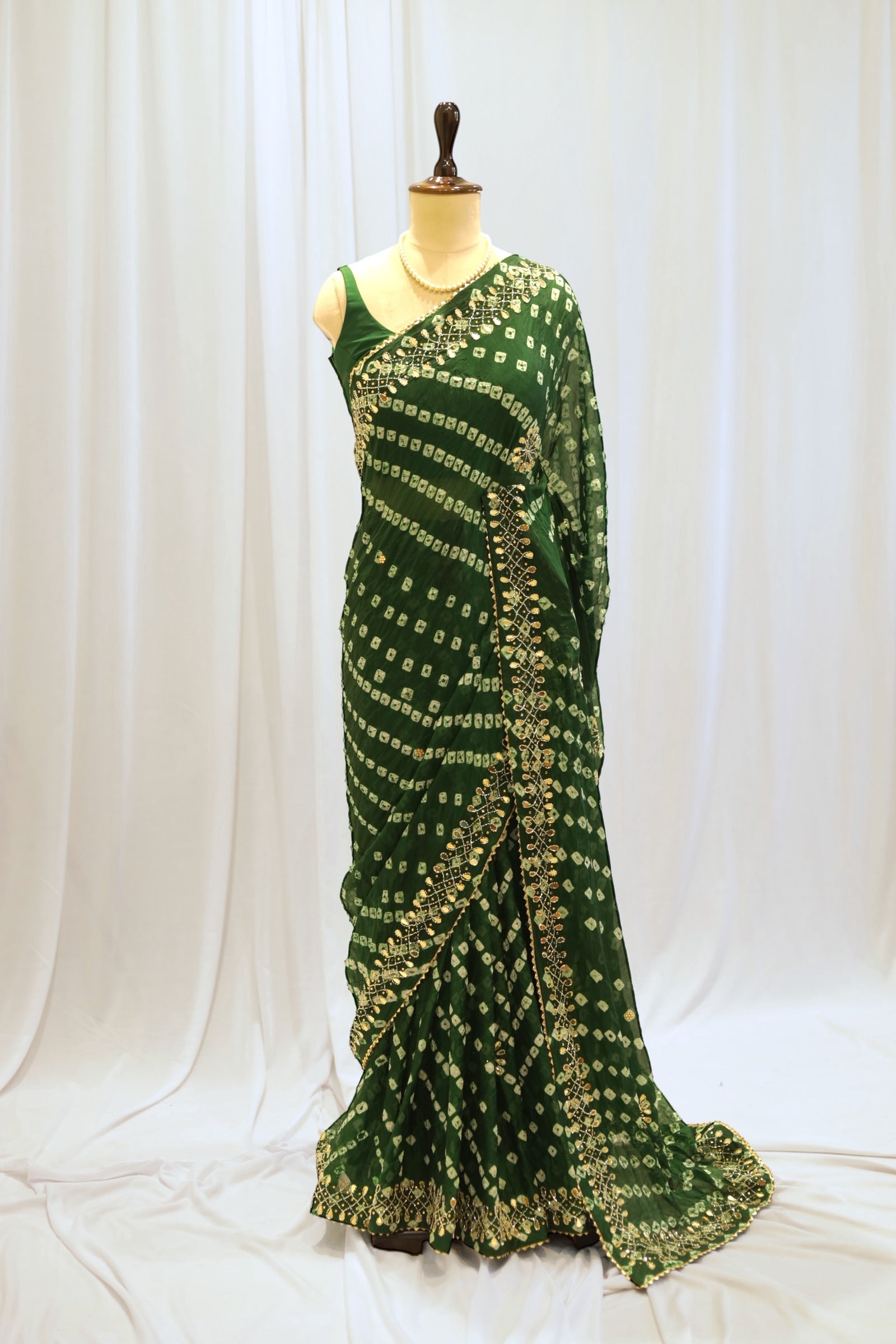 Pure viscose bandhani saree - Green