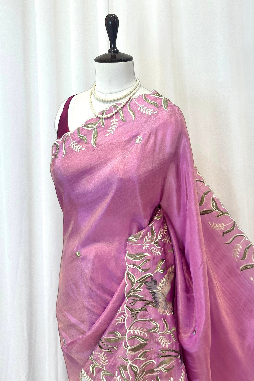 Tissue embroidered saree - Lavender