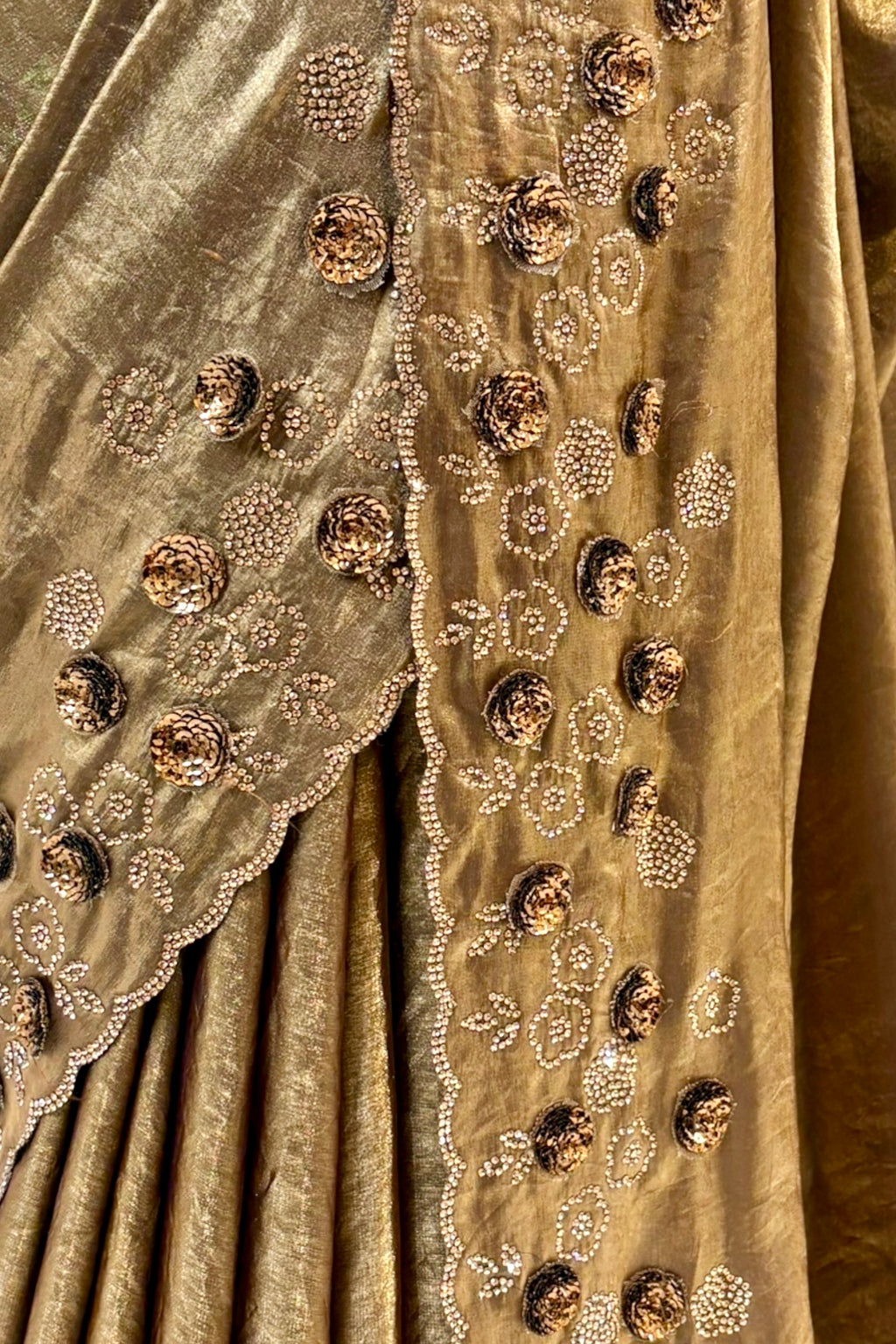 Rose sequins fendy saree - Golden