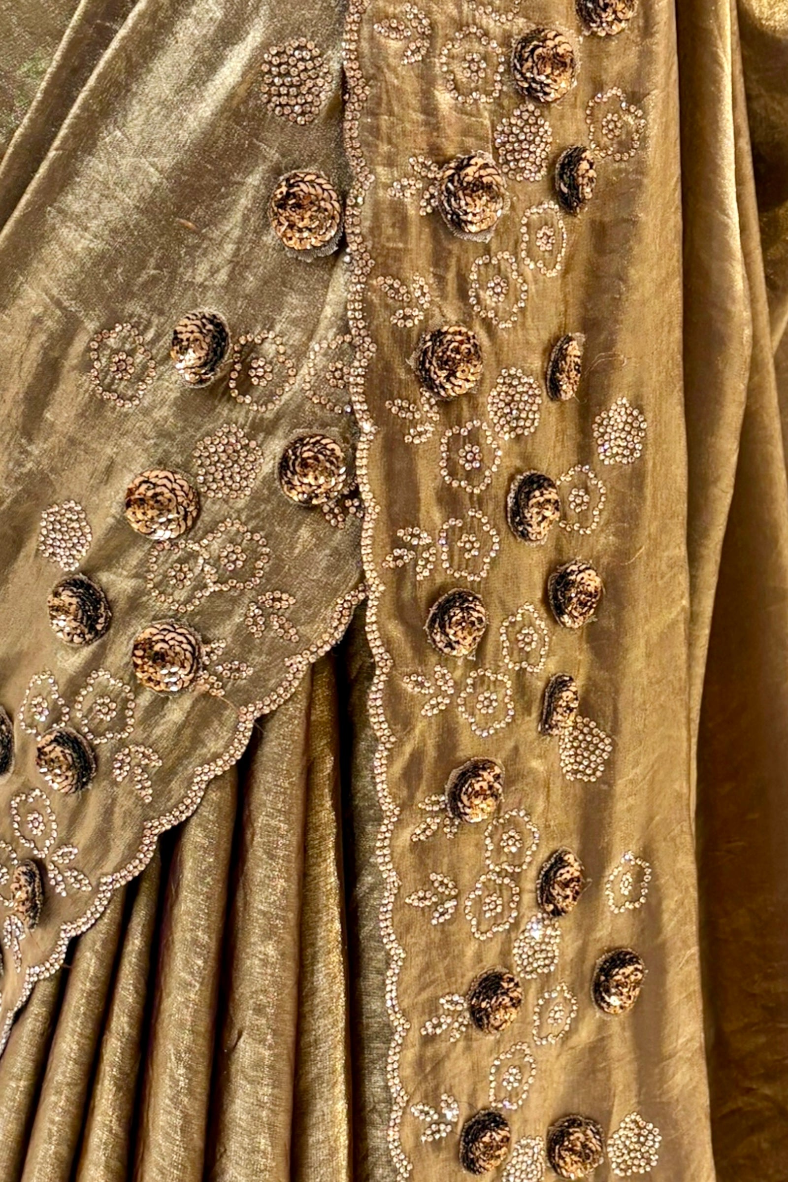 Rose sequins fendy saree - Golden