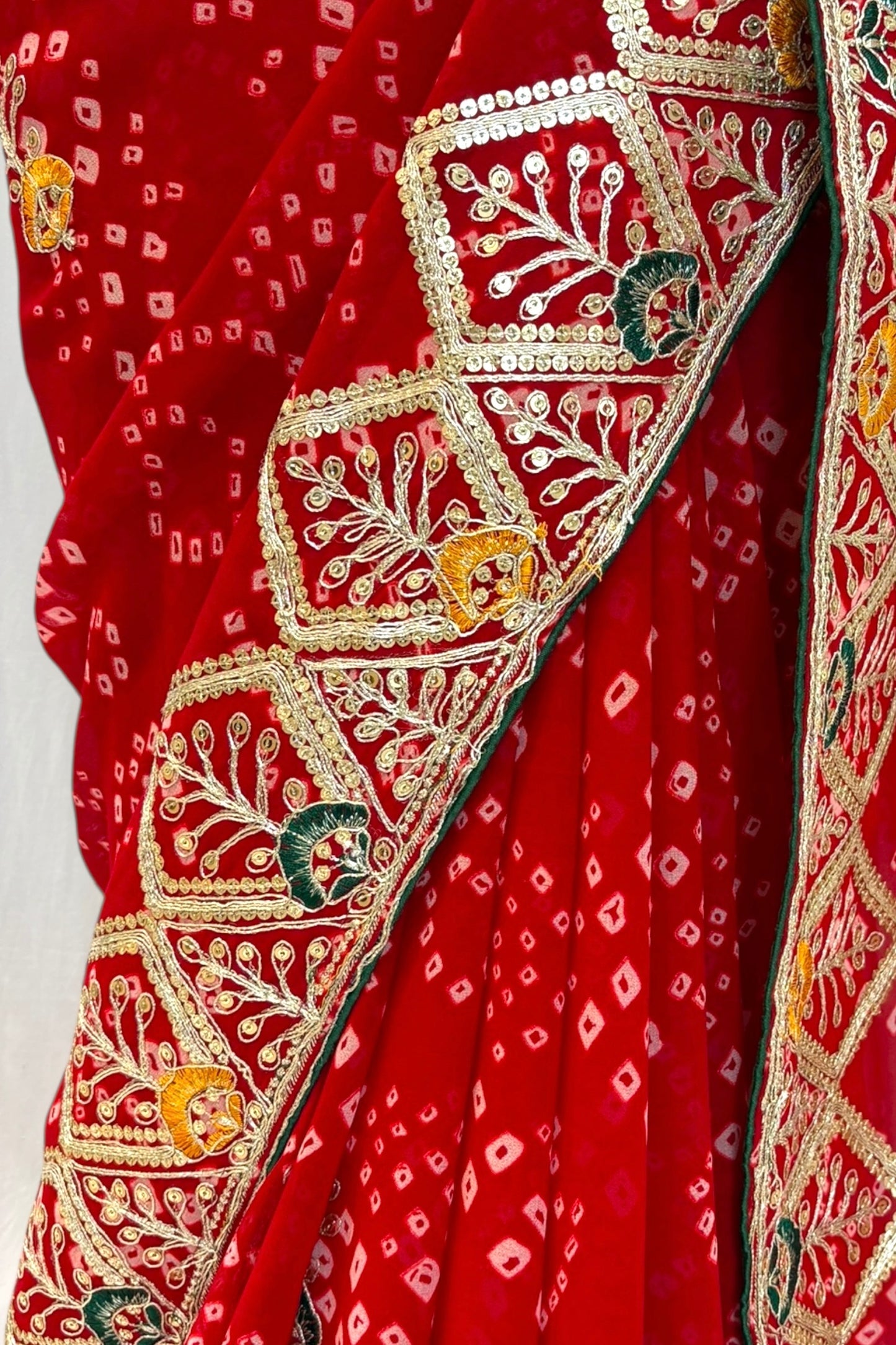 Georgette bandhani embellished saree - Red