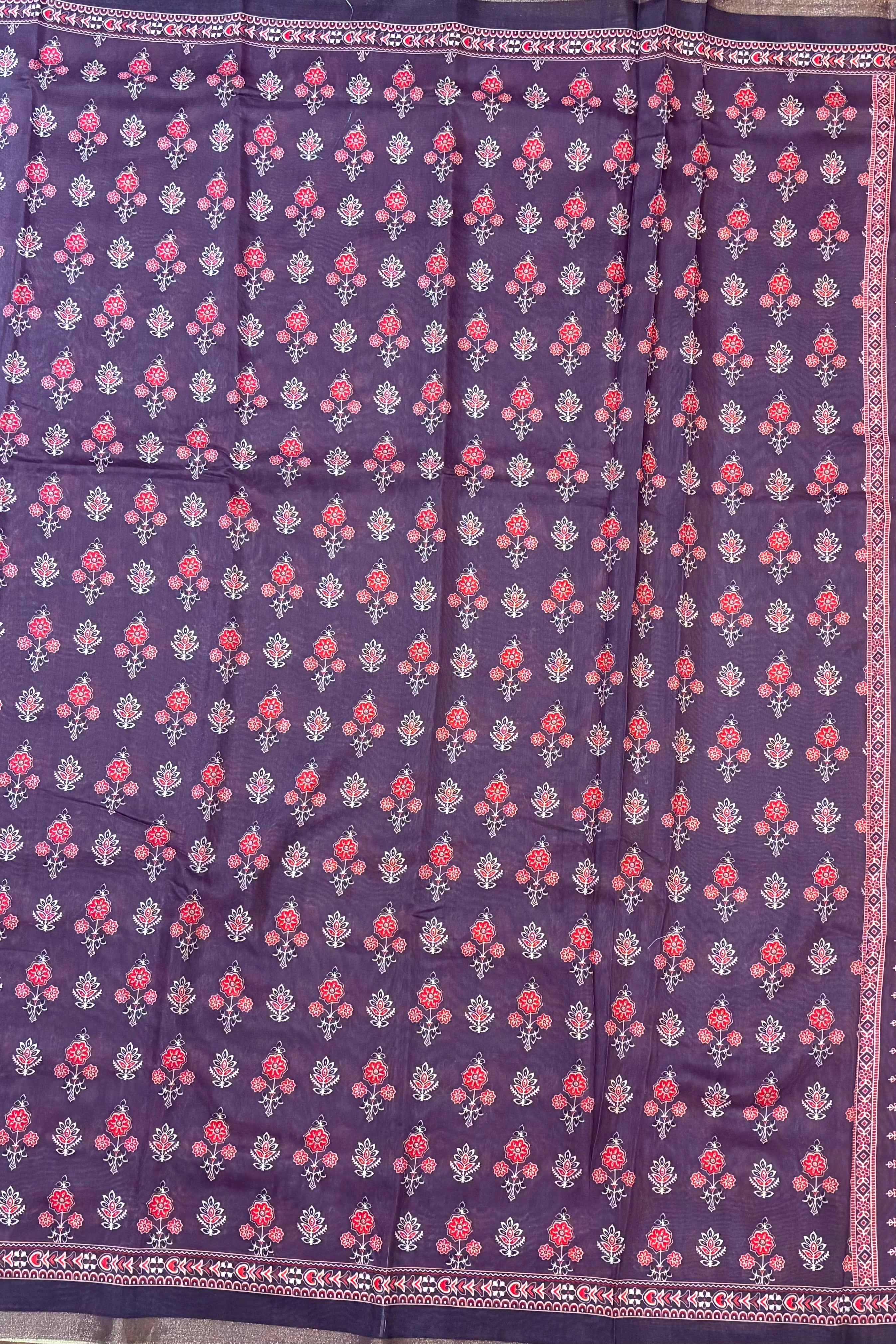 Soft muslin cotton saree - Purple