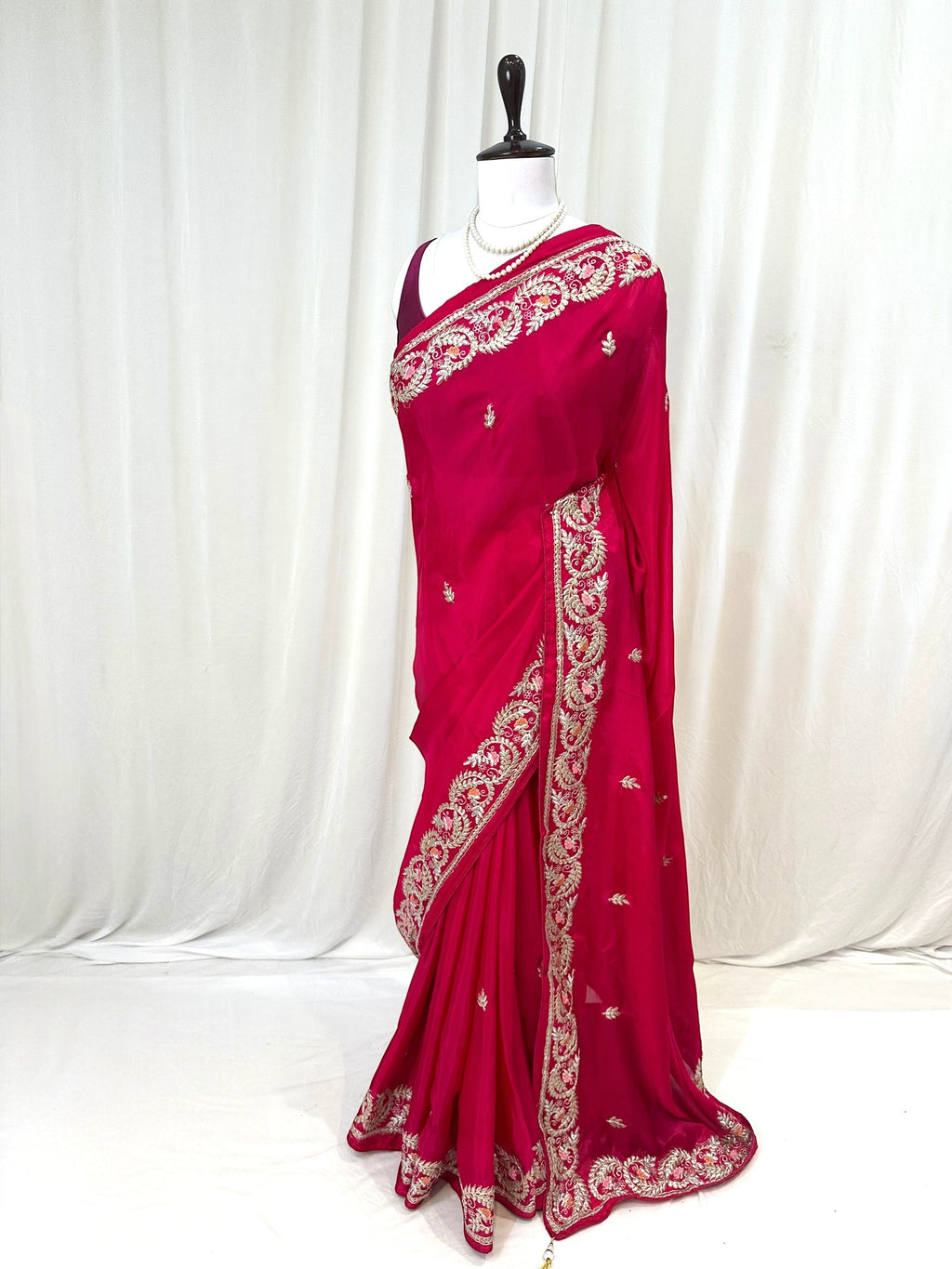 Rani pink gotta embroidered saree