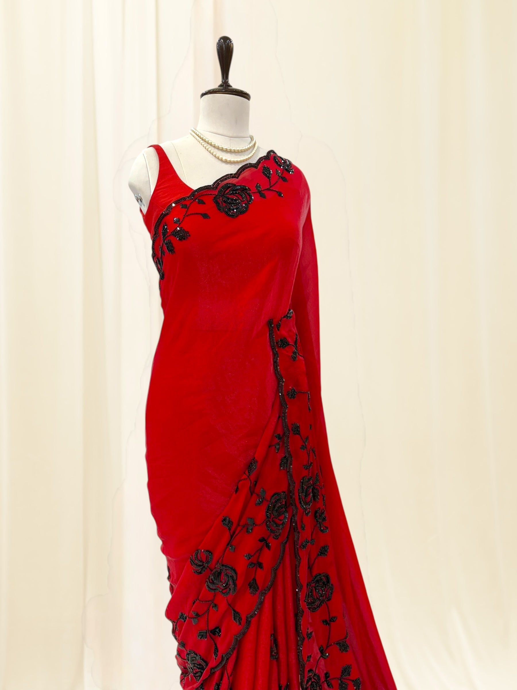 Designer red fendy sequins saree