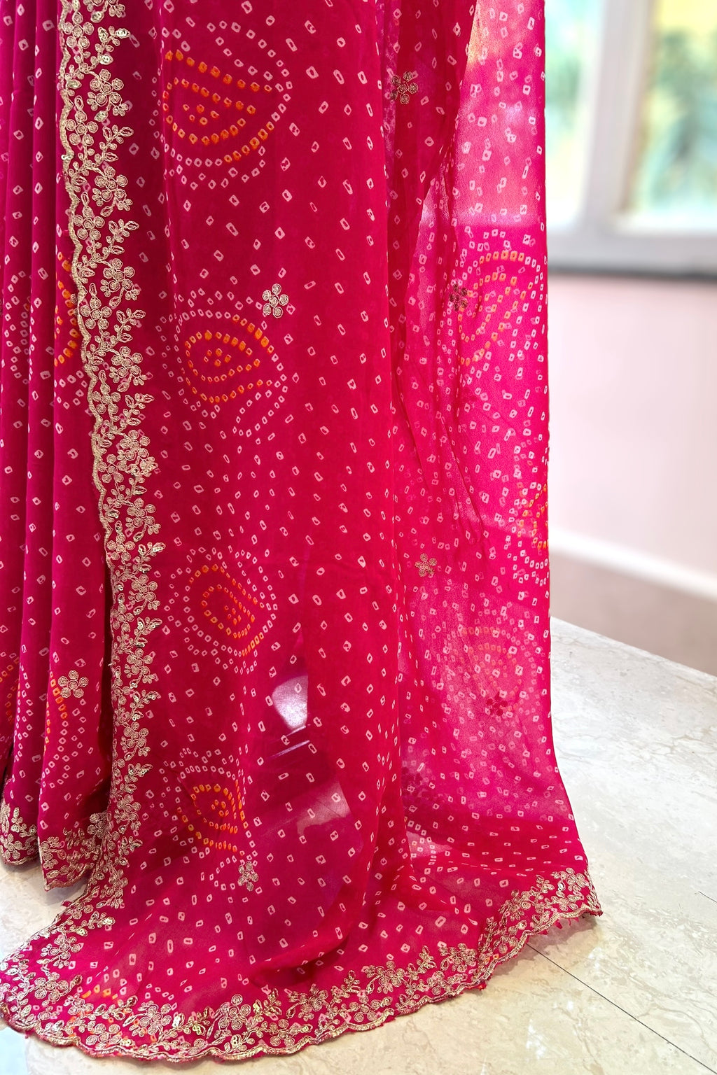 Georgette bandhani saree - Pink