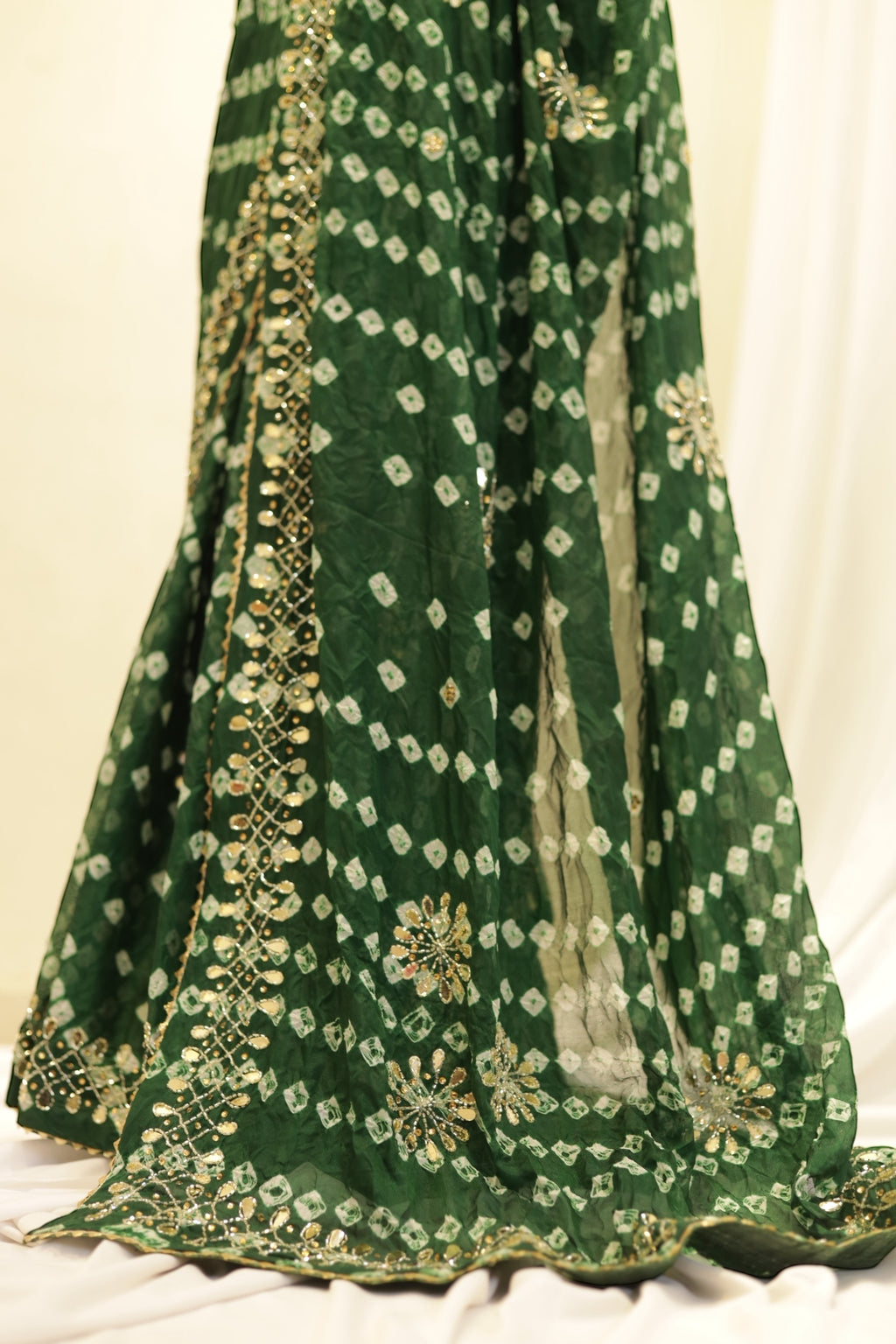 Pure viscose bandhani saree - Green