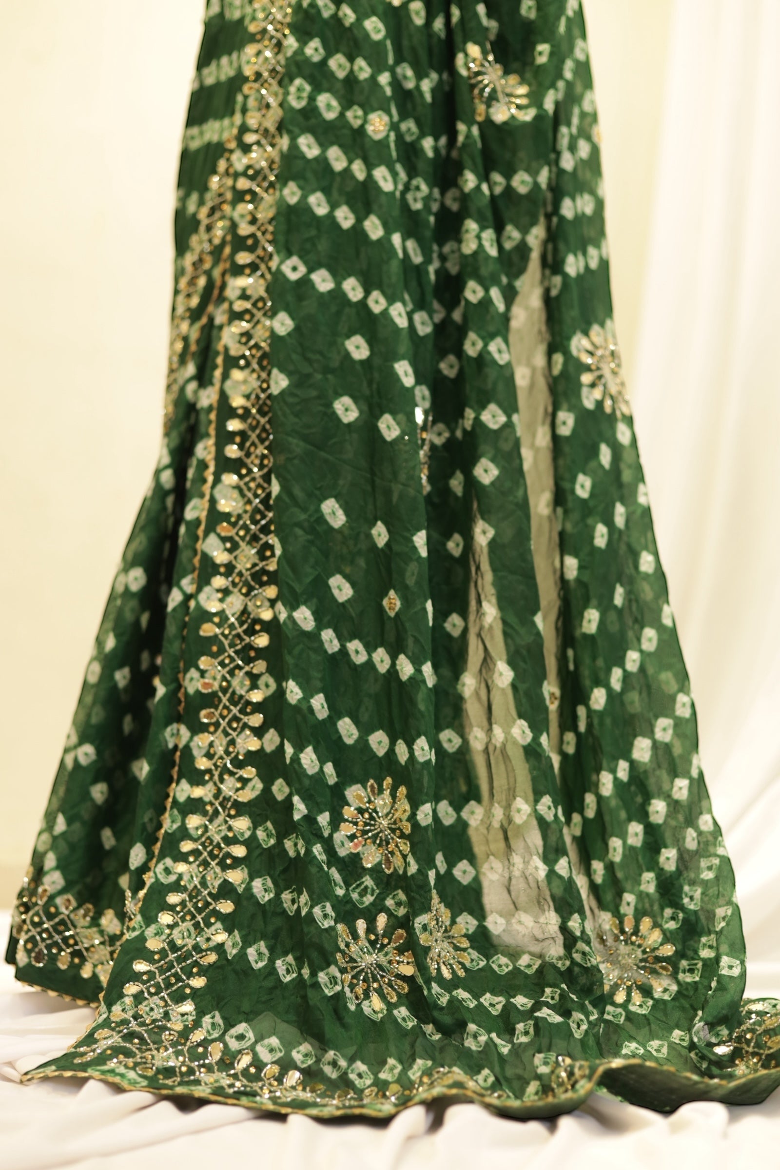 Pure viscose bandhani saree - Green
