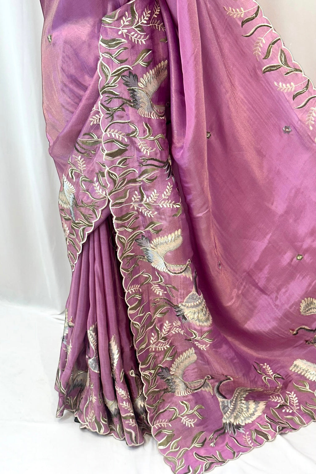 Tissue embroidered saree - Lavender
