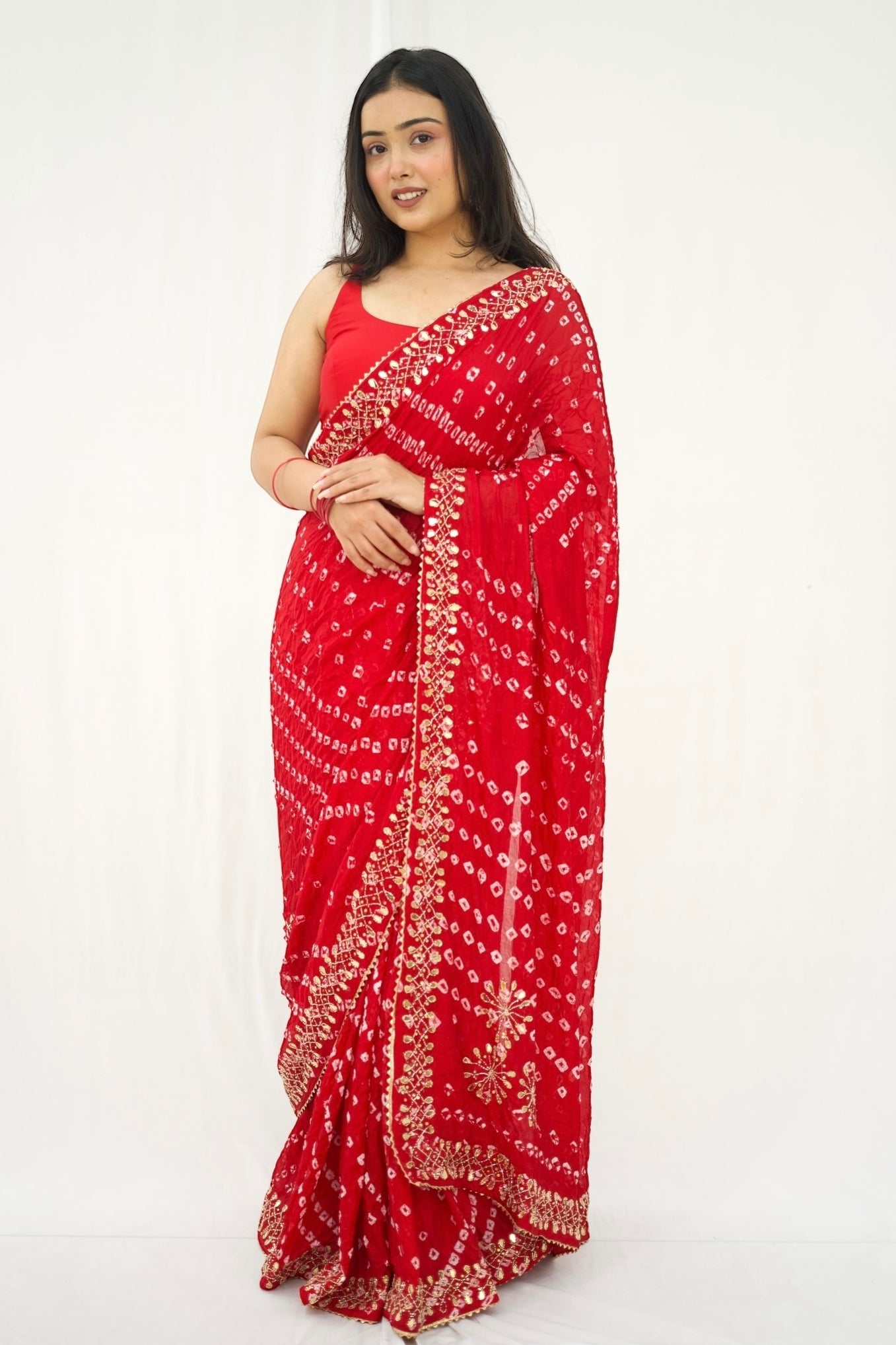 Pure viscose bandhani saree - Red